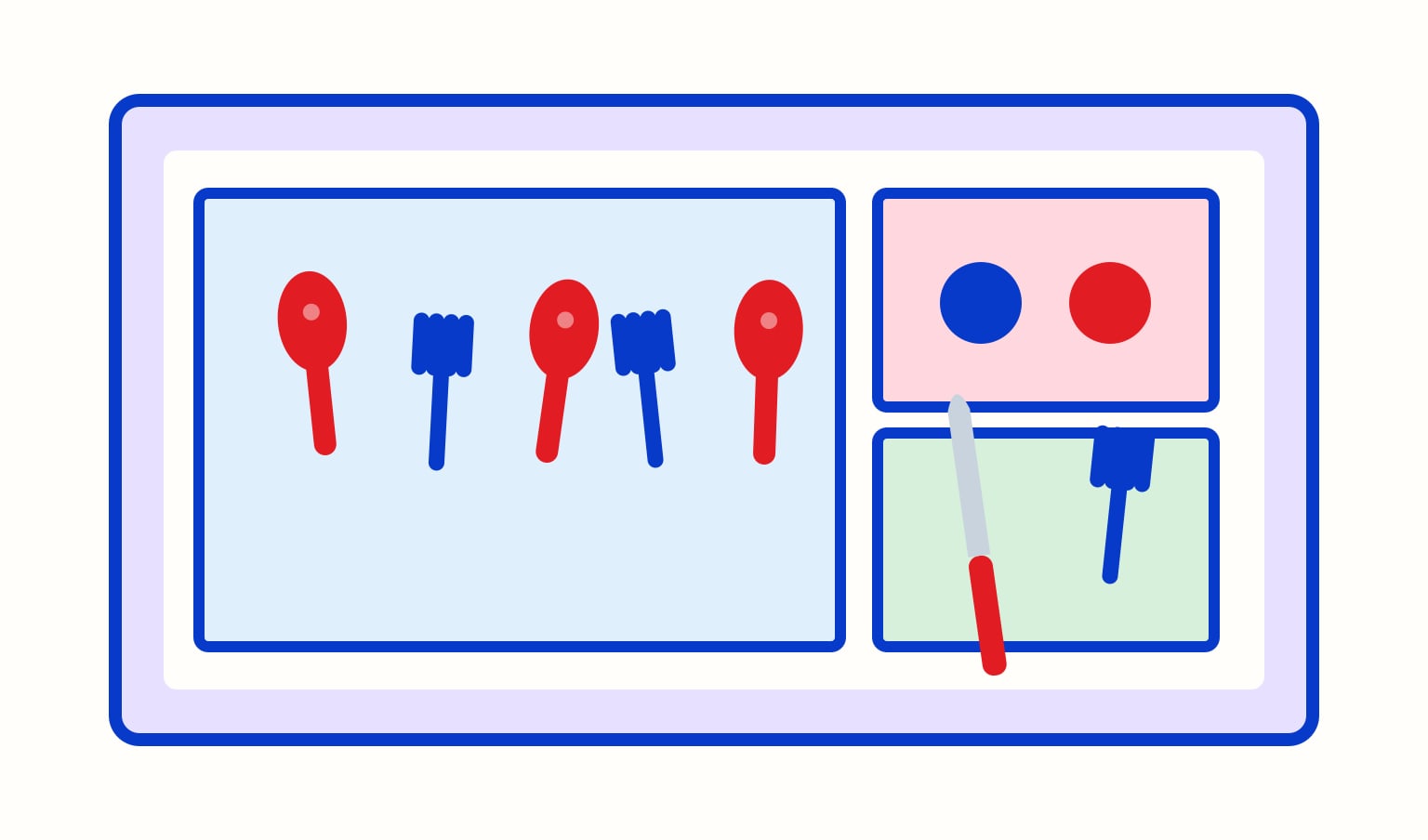 Illustration of an organized kitchen drawer with space for a quick daily reset