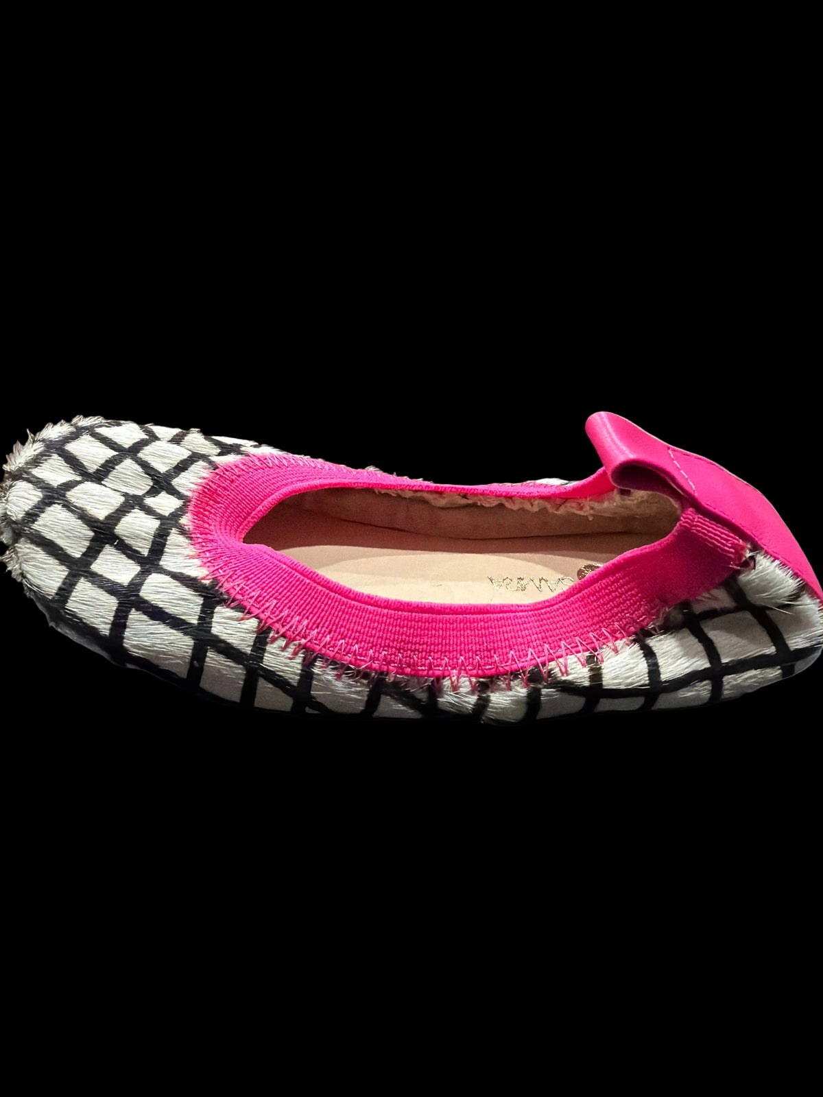 Girls’ Black-and-White Plaid Ballet Flats with Pink Trim