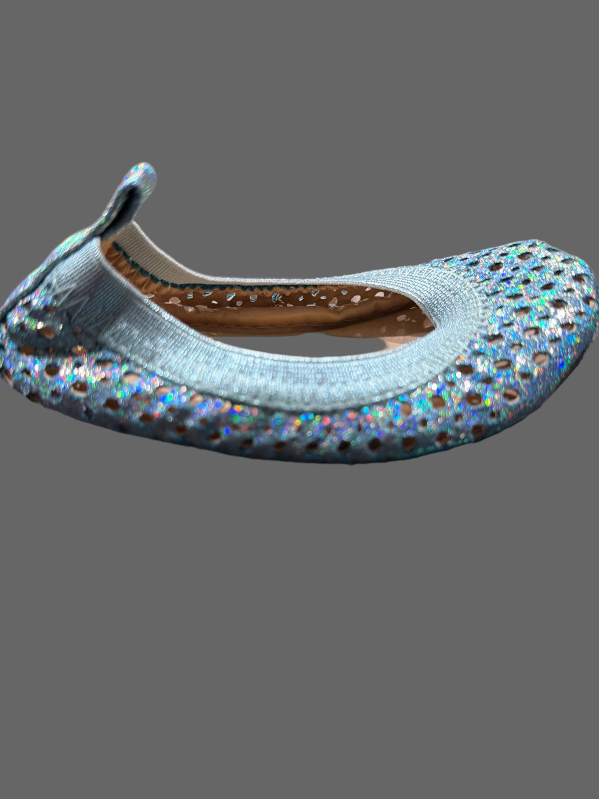 Girls’ Blue Holographic Glitter Ballet Flats with Bow