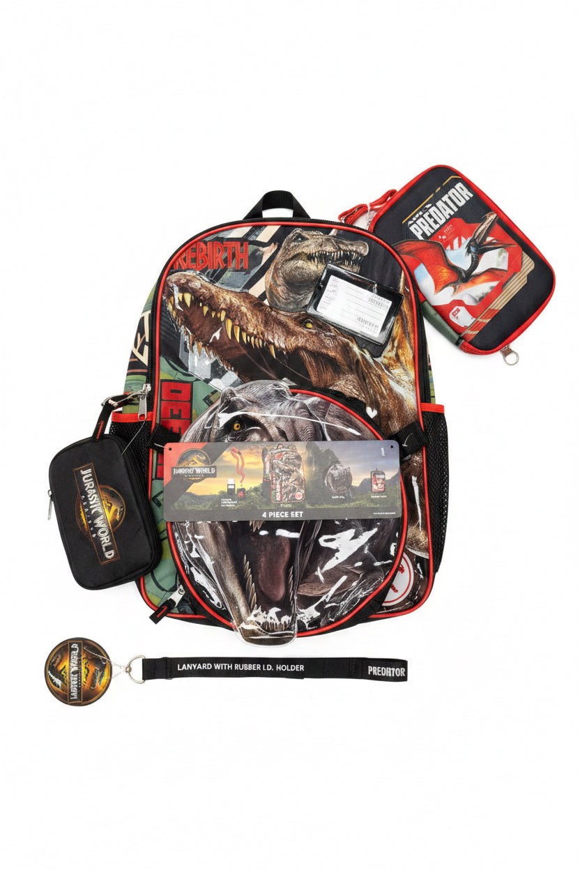 Jurassic World Rebirth Dinosaur 4-Piece Backpack Set – Kids School Set