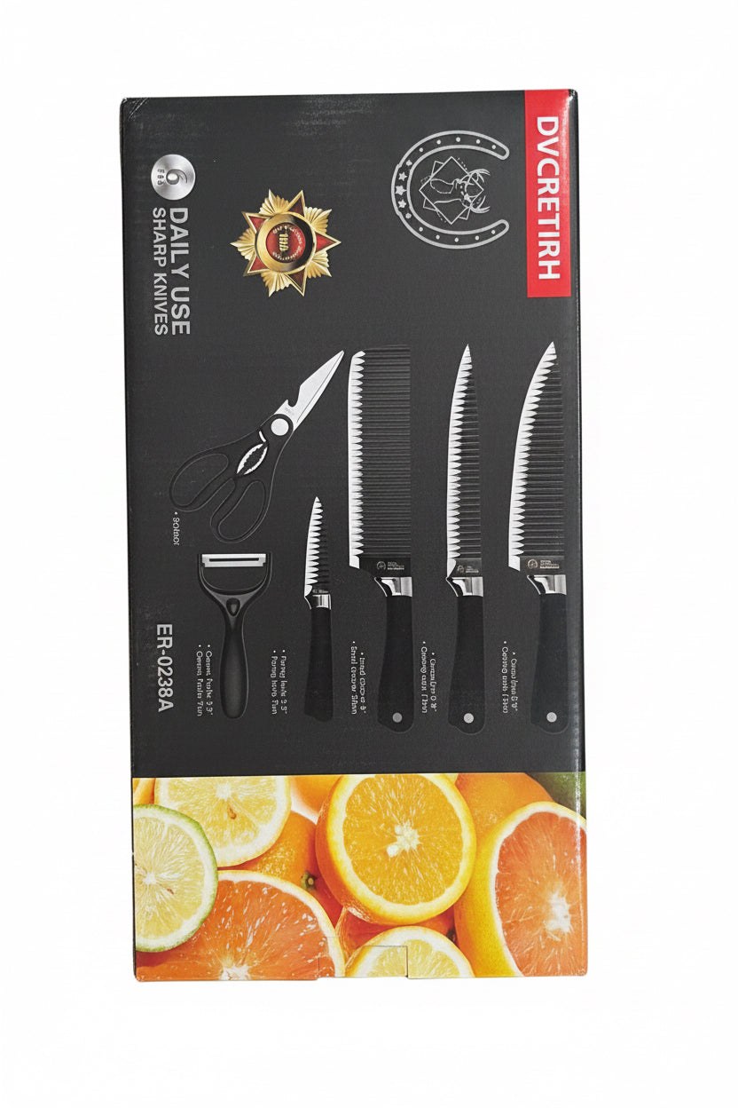 DVCRETIRH 6-Piece Kitchen Knife Set with Scissors & Peeler