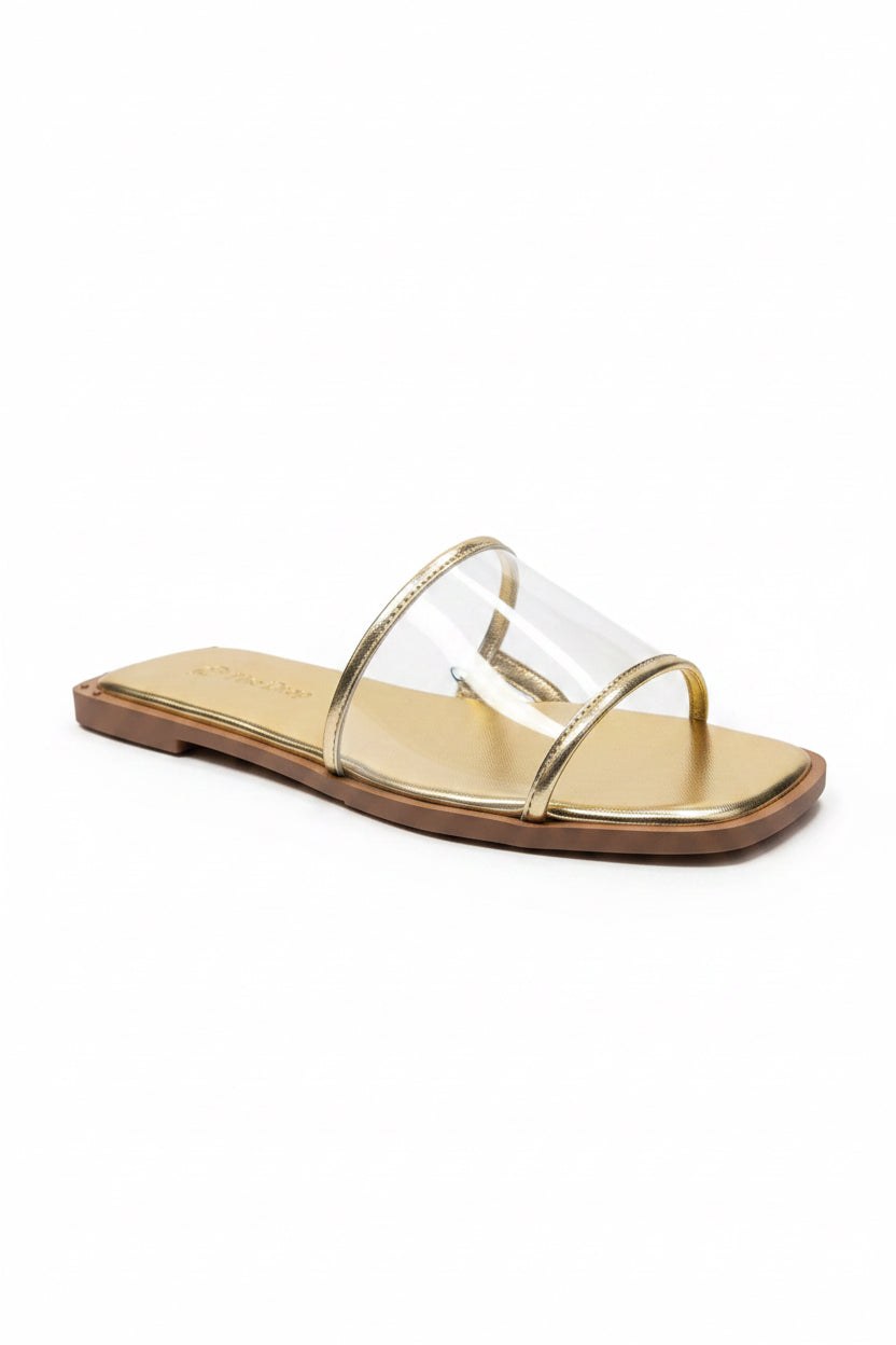 The Drop Women’s Metallic Gold Double-Strap Slide Sandals