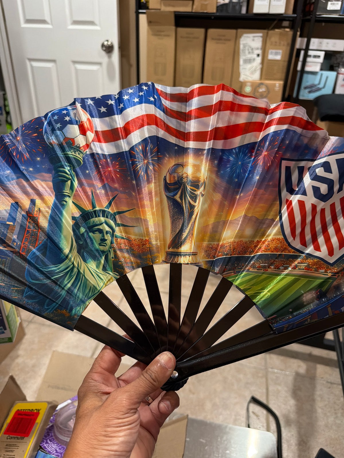 USA Soccer Patriotic Large Folding Hand Fan – American Flag Design