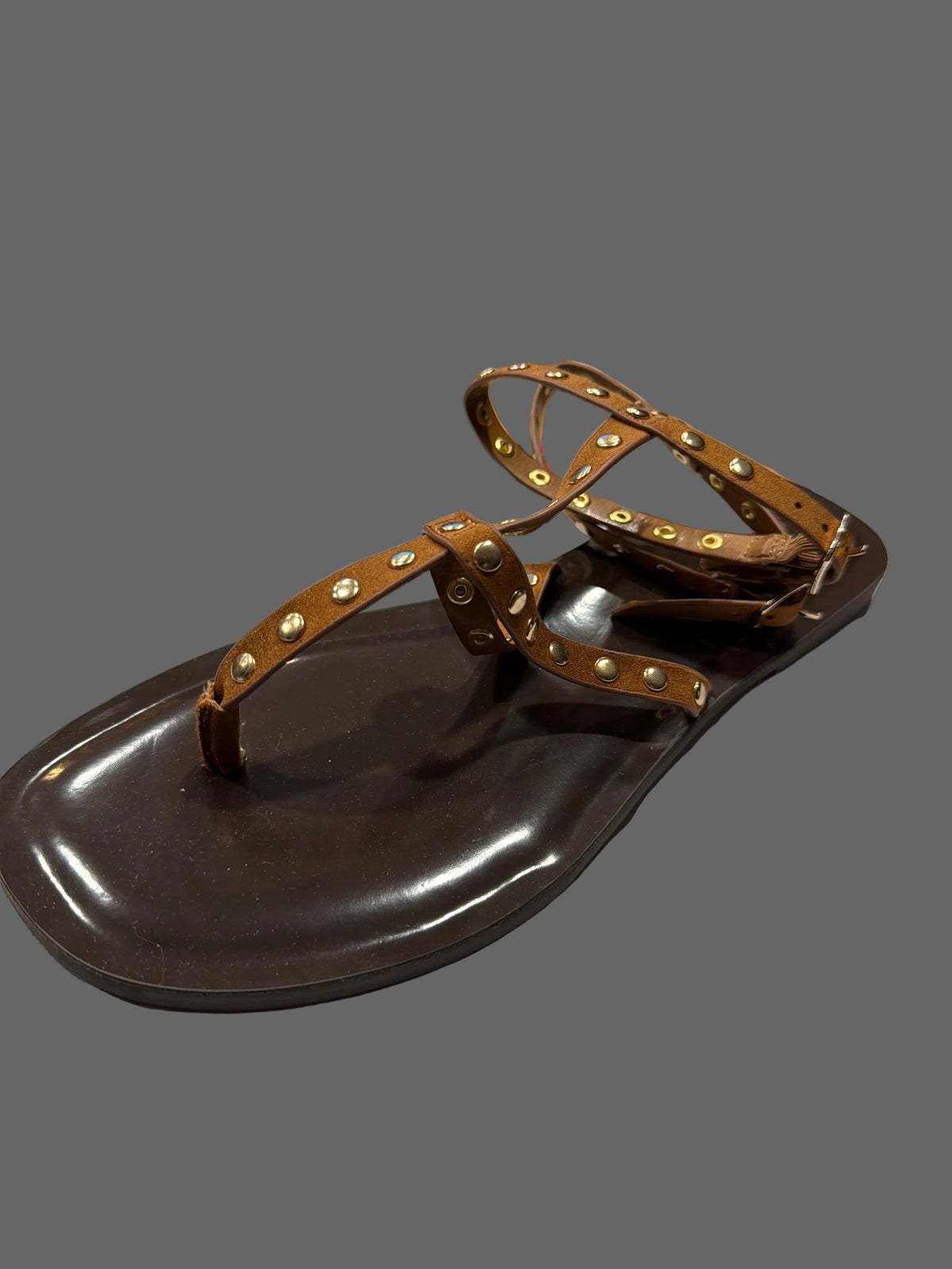 Women’s Brown Studded Gladiator Thong Sandals