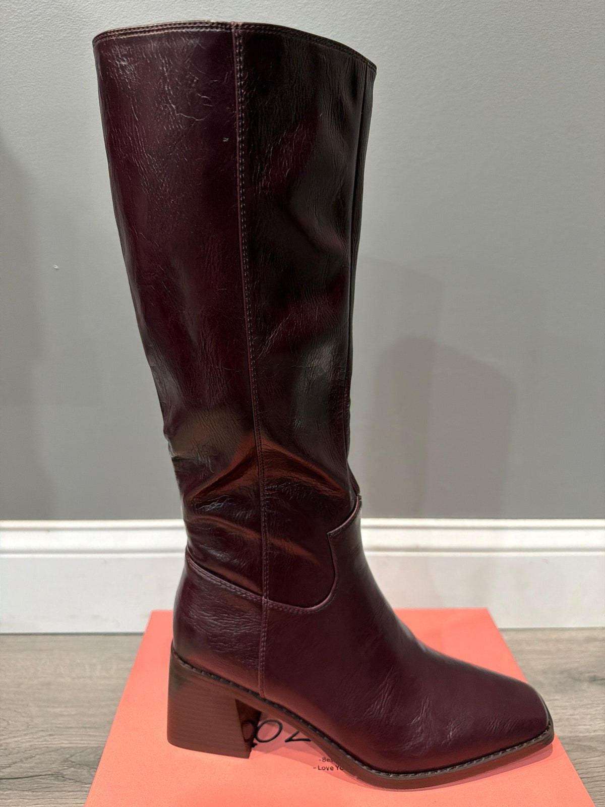 Women’s Burgundy Knee-High Square-Toe Boots