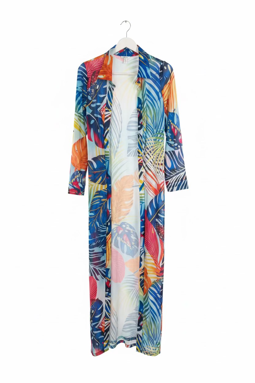 Women’s Colorful Tropical-Print Maxi Duster Cover-Up