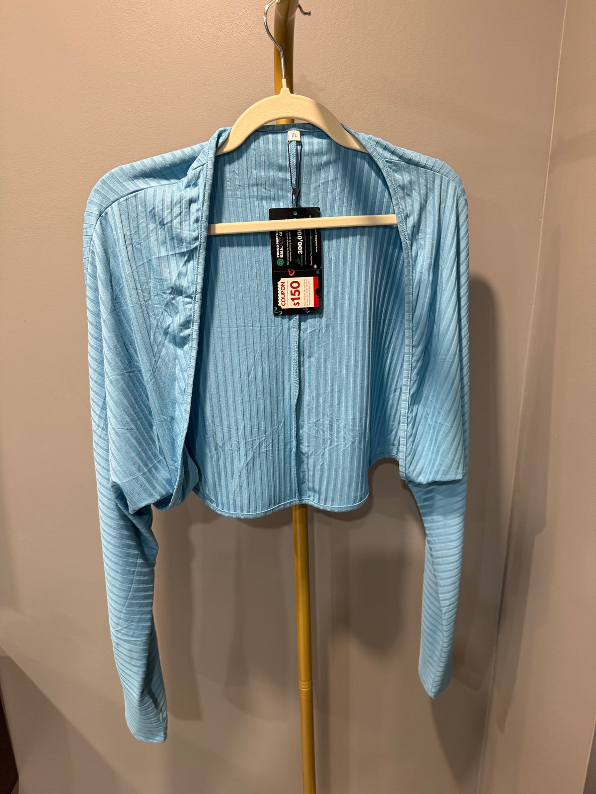 Women’s Light-Blue Ribbed Jumpsuit and Shrug Two-Piece Set – Size XL