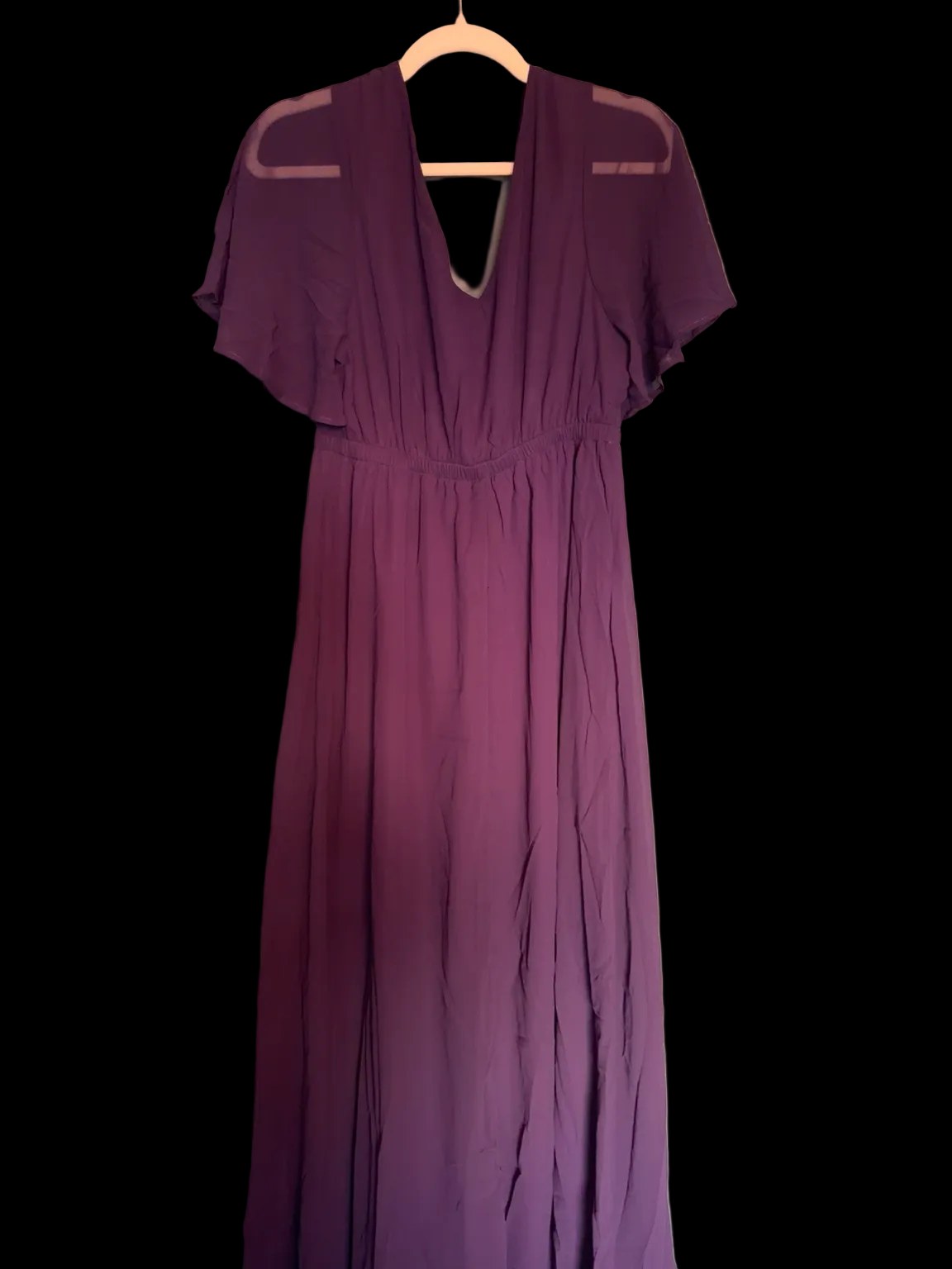 Women’s Plum Purple Flutter-Sleeve Maxi Dress