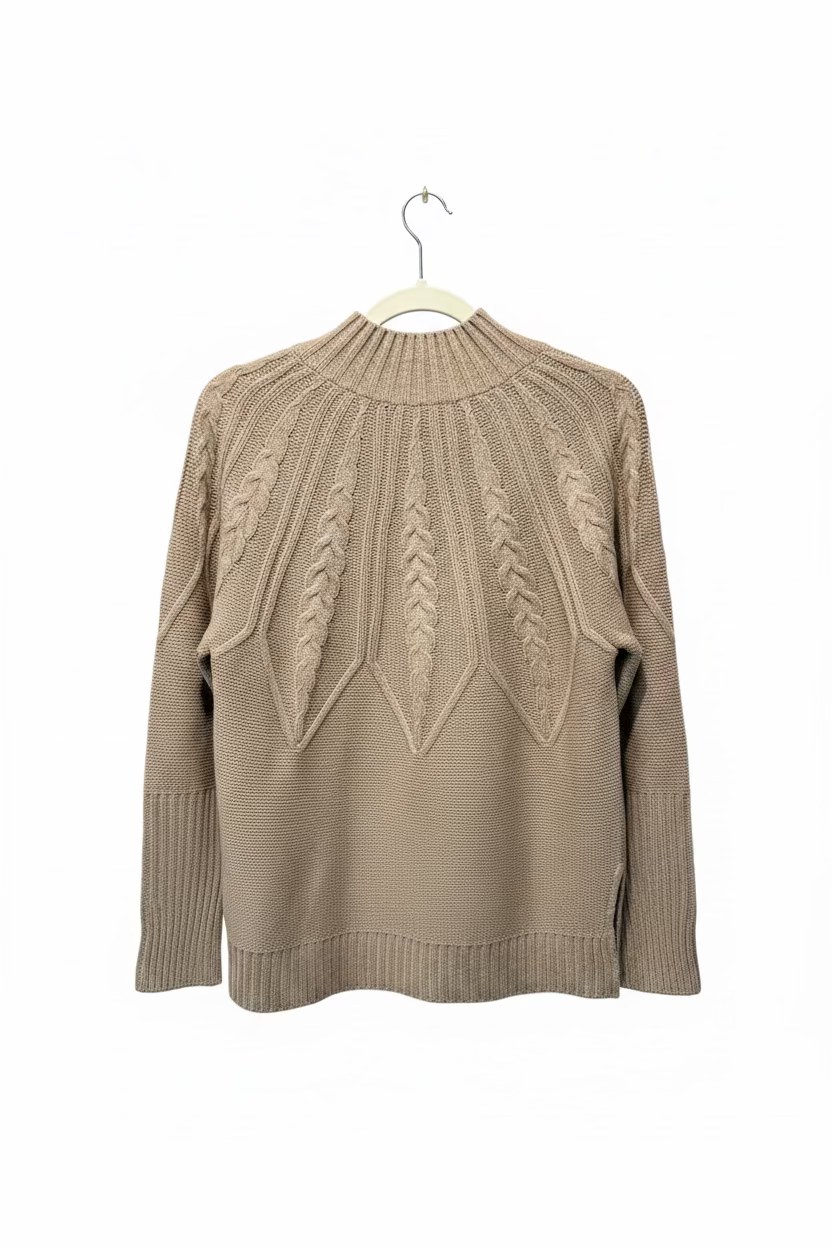 Women’s Taupe Cable-Knit Mock-Neck Sweater