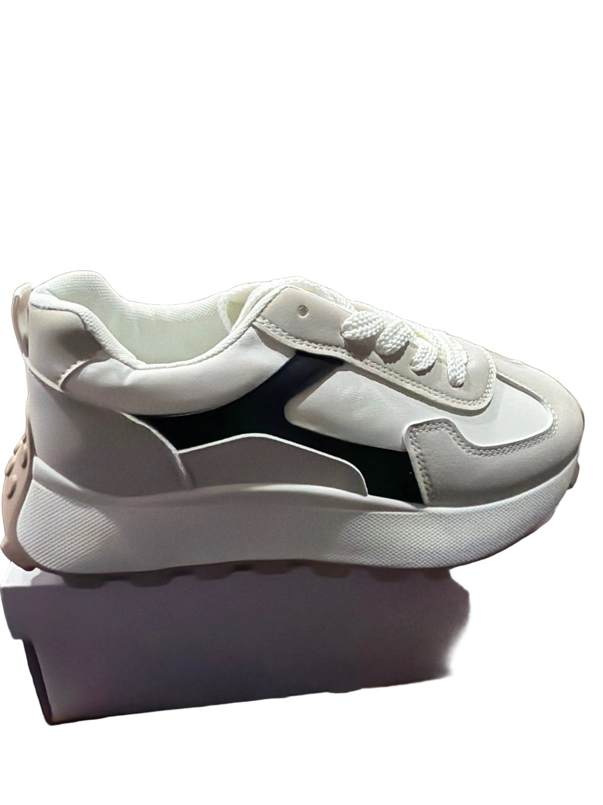 Women’s White Gray & Black Chunky Platform Sneakers