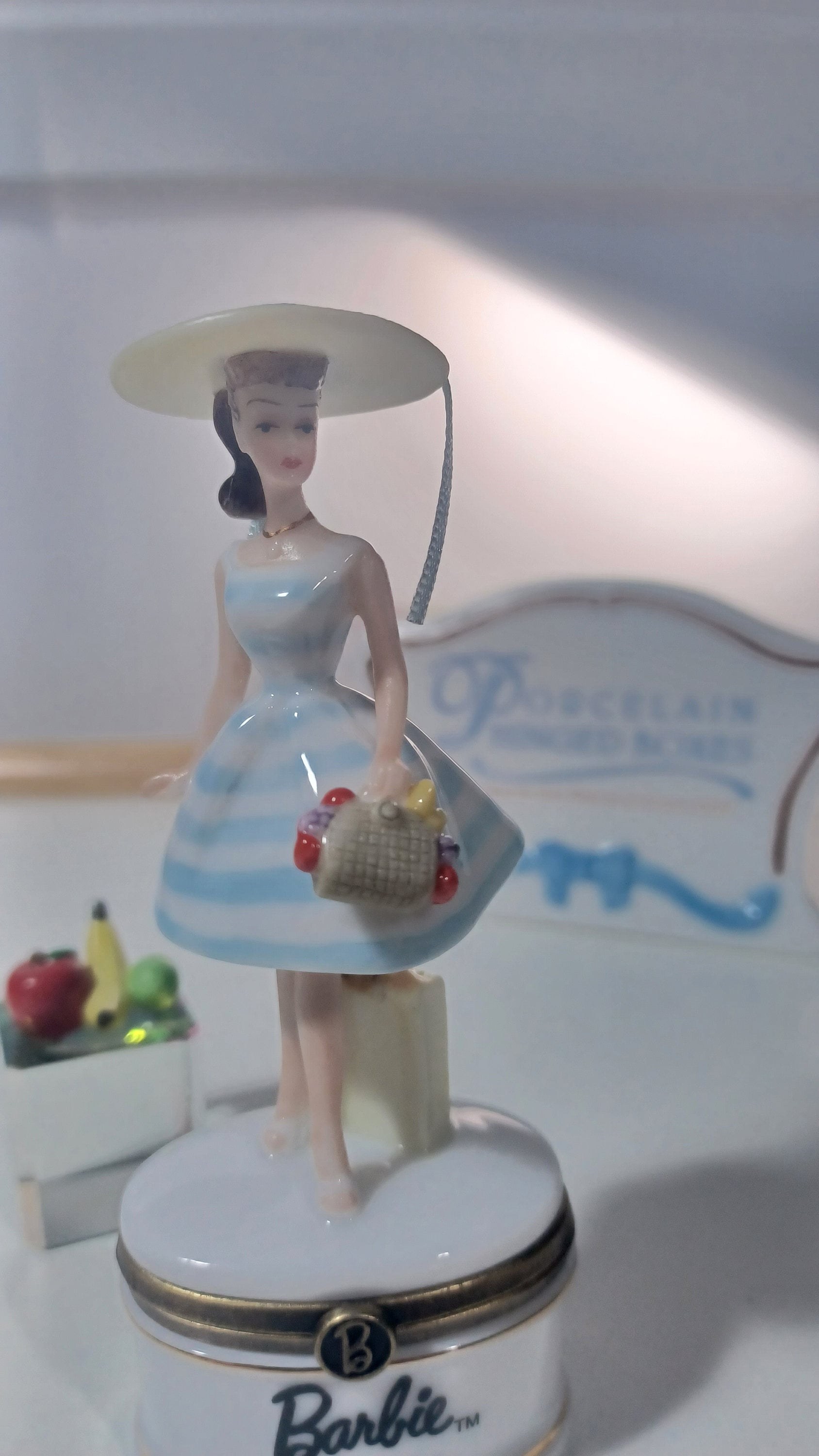 Barbie Suburban Shopper porcelain hinged box with fruit trinket.