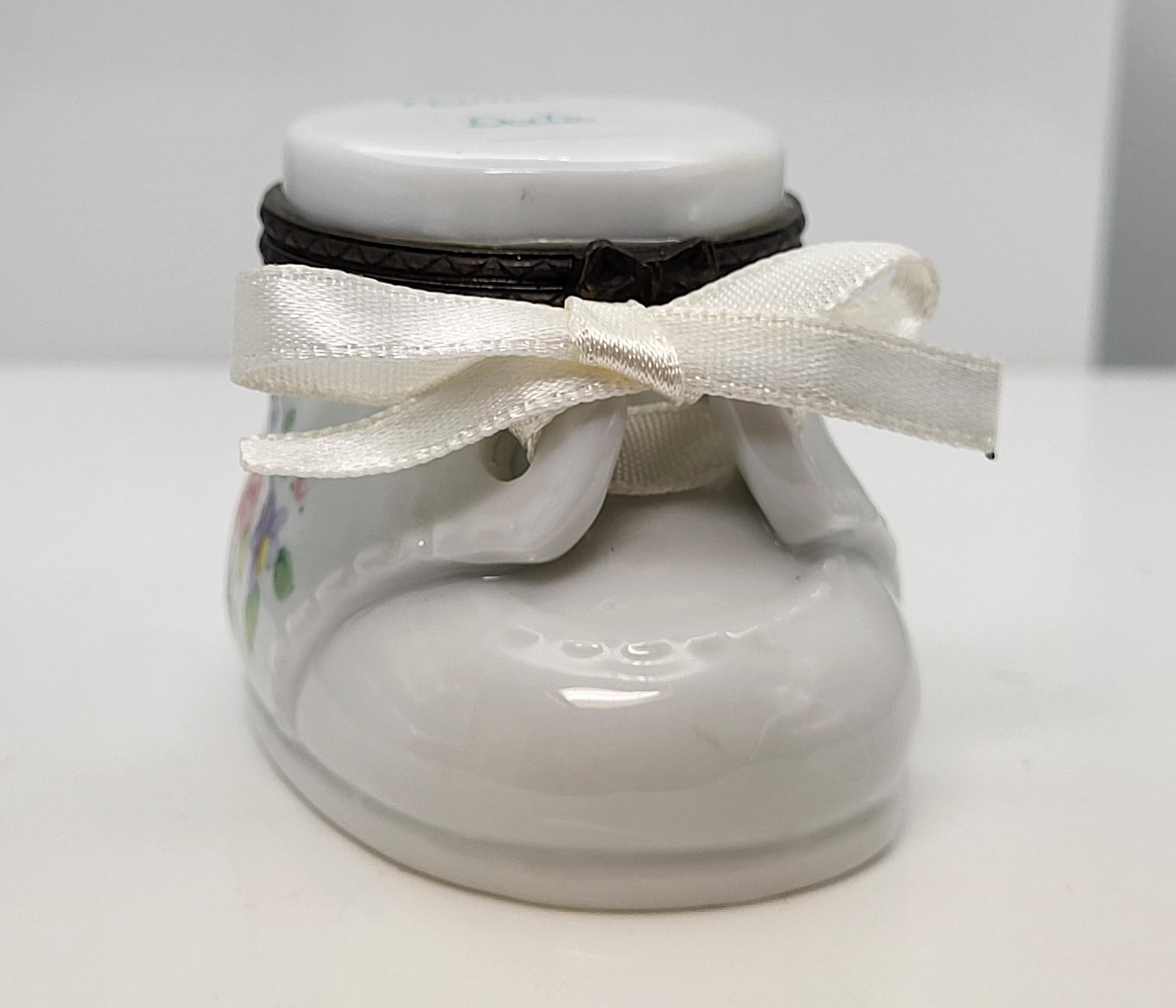 Baby shoe porcelain hinged trinket box. Made by Midwest of Cannon Falls. view 3