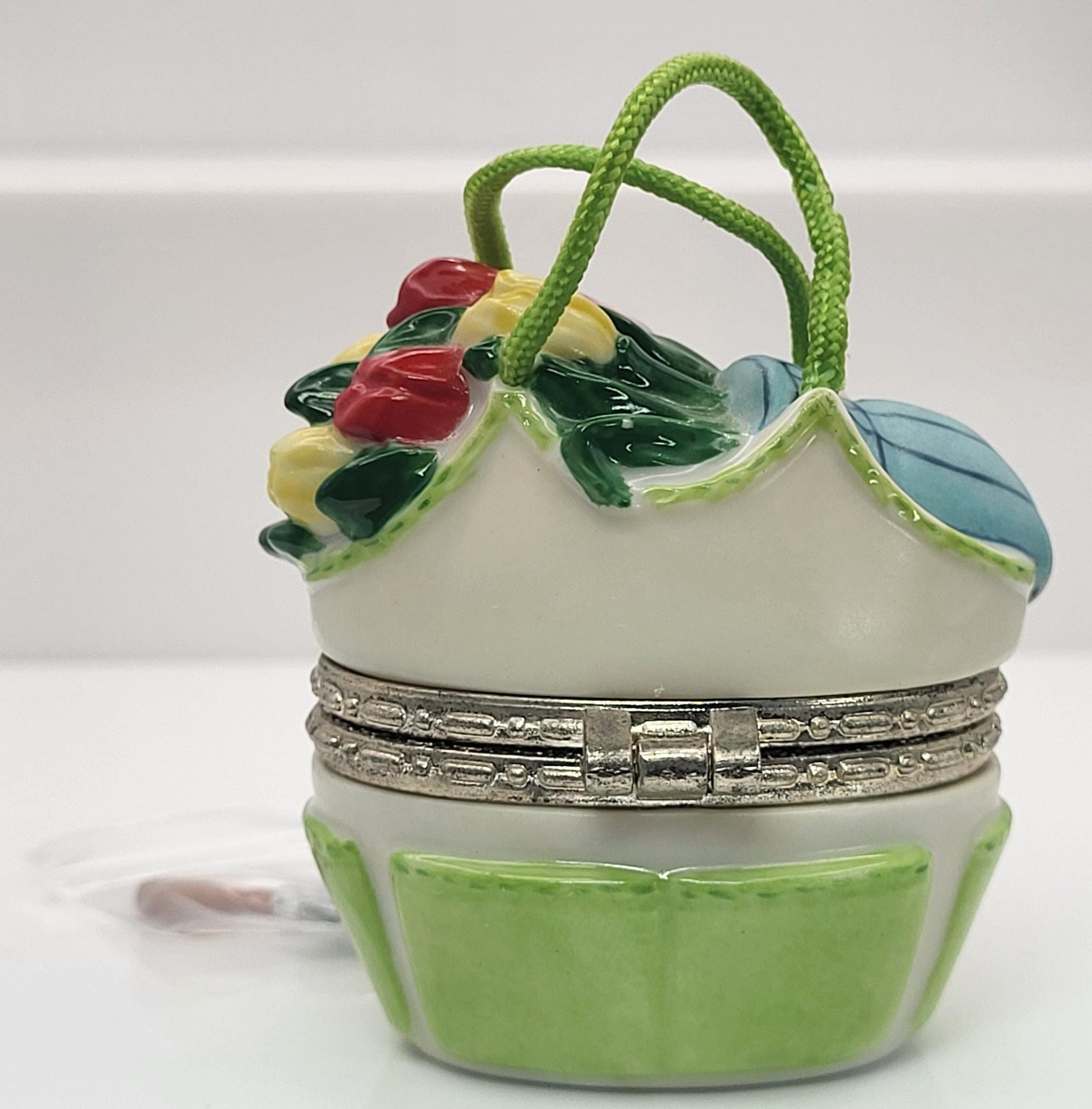 Tools for tilling porcelain hinged box with shovel trinket. Made for pHb by national home gardening club collection. view 5