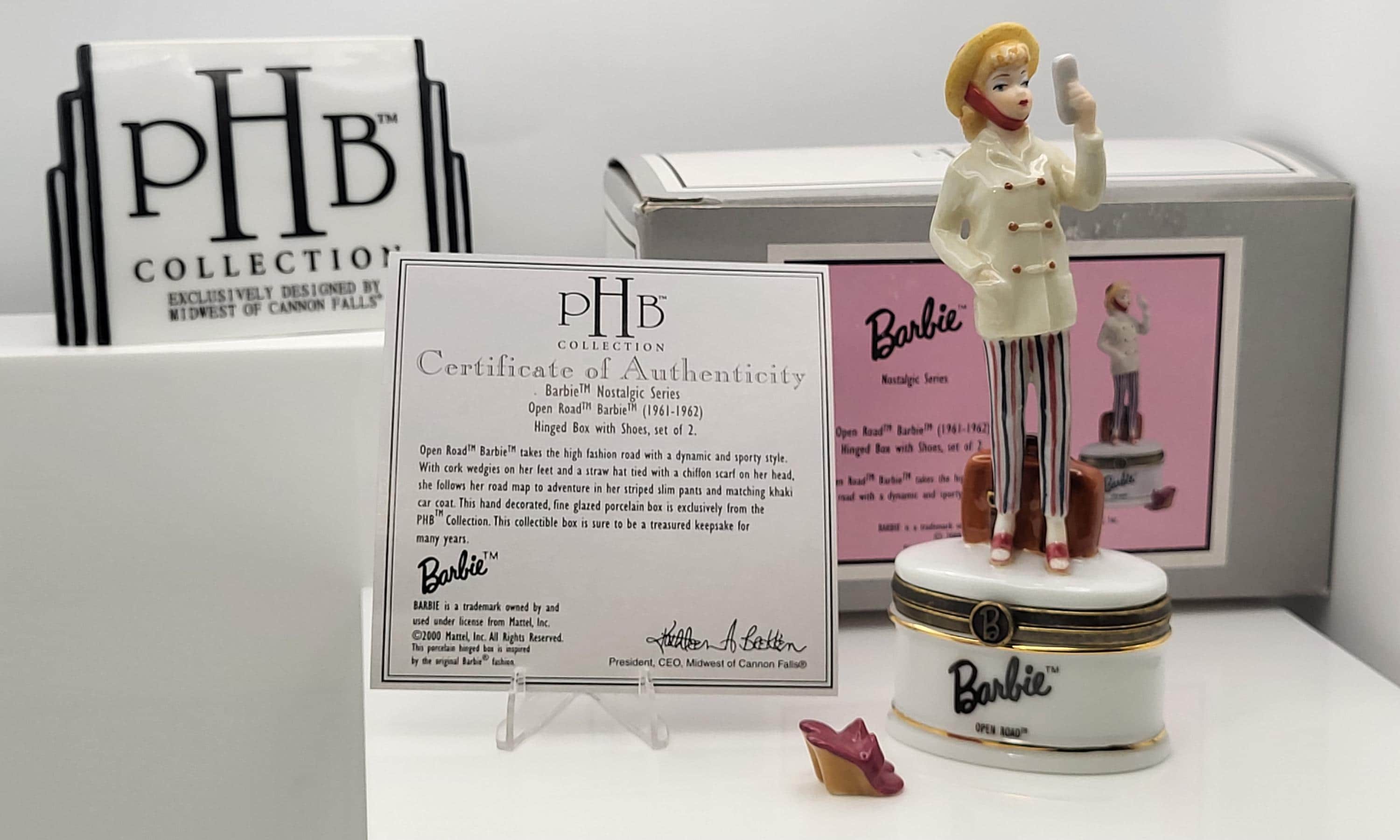 Open road Barbie porcelain hinged box with shoes trinket. Made by midwest of cannon falls.