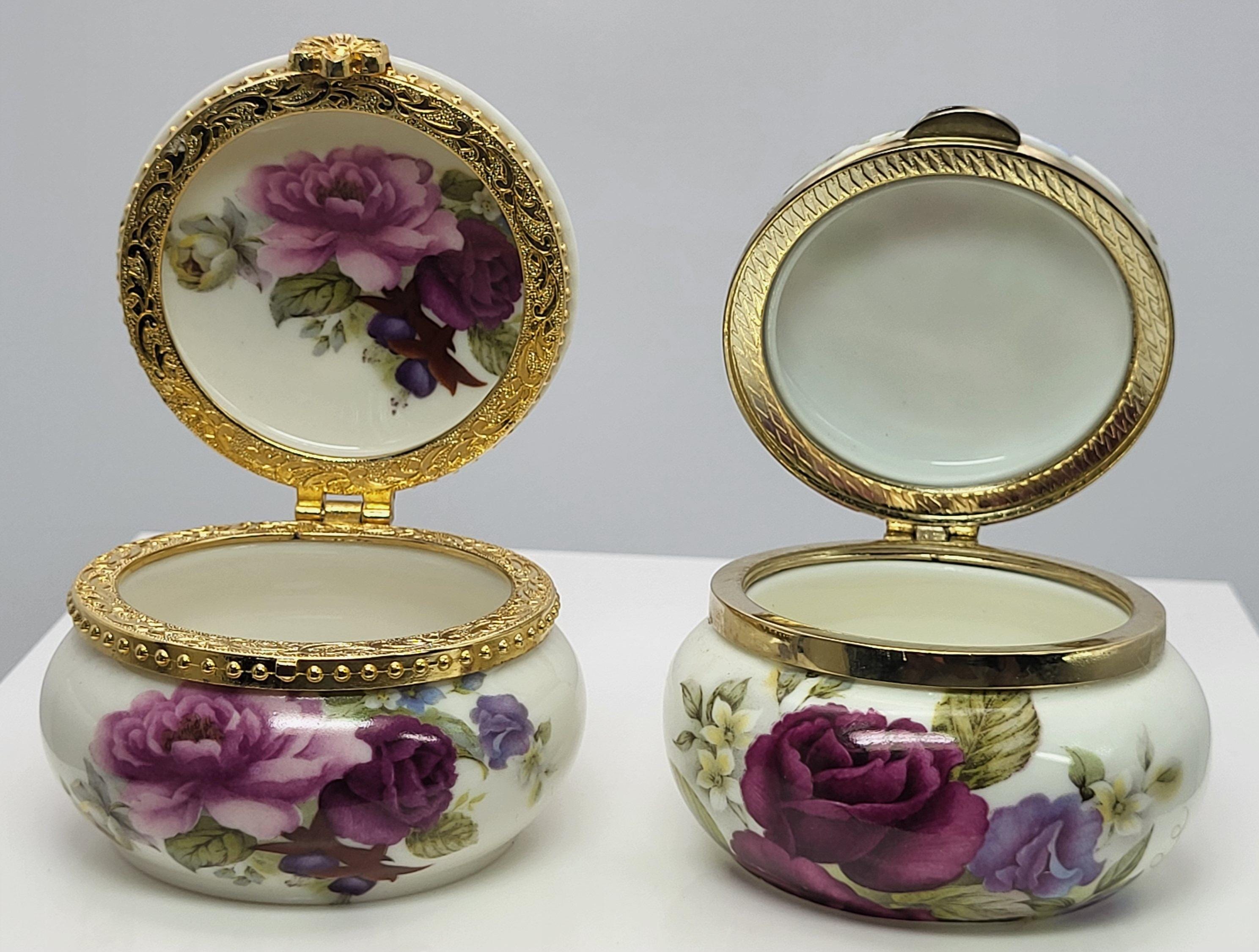 Set of 3 fine China and porcelain floral trinket boxes. Made by Lilly Creek, Ljètte, and Avondale. view 6