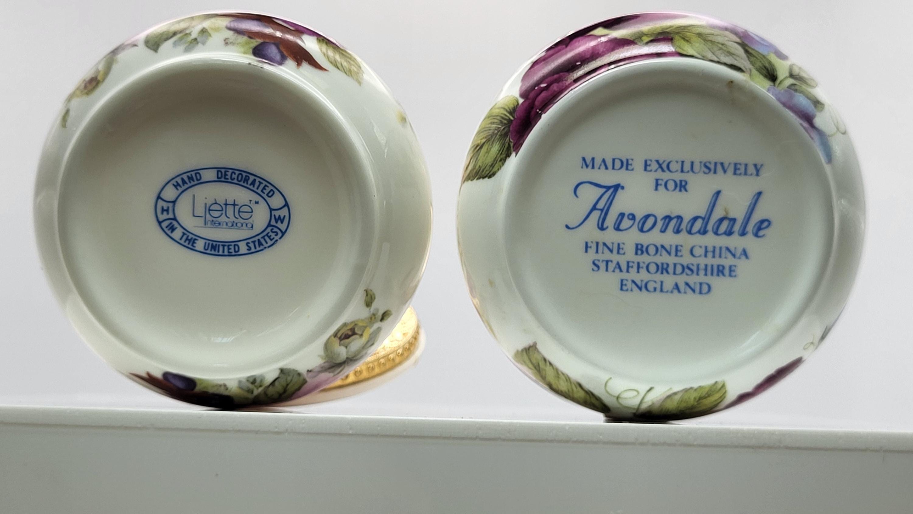 Set of 3 fine China and porcelain floral trinket boxes. Made by Lilly Creek, Ljètte, and Avondale. view 7