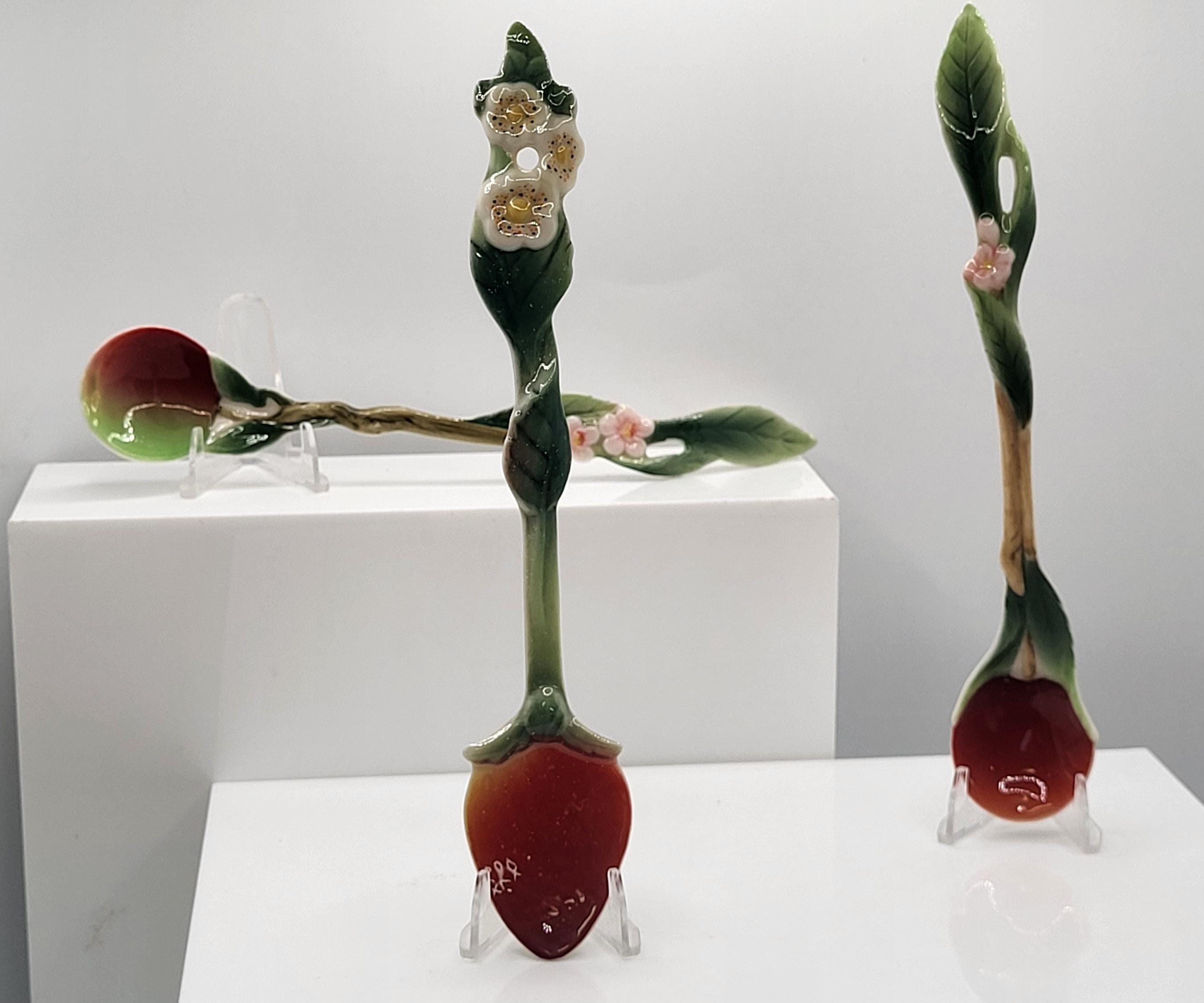 Franz porcelain set of three fruit spoons. Strawberry, cherry, and apple. view 2