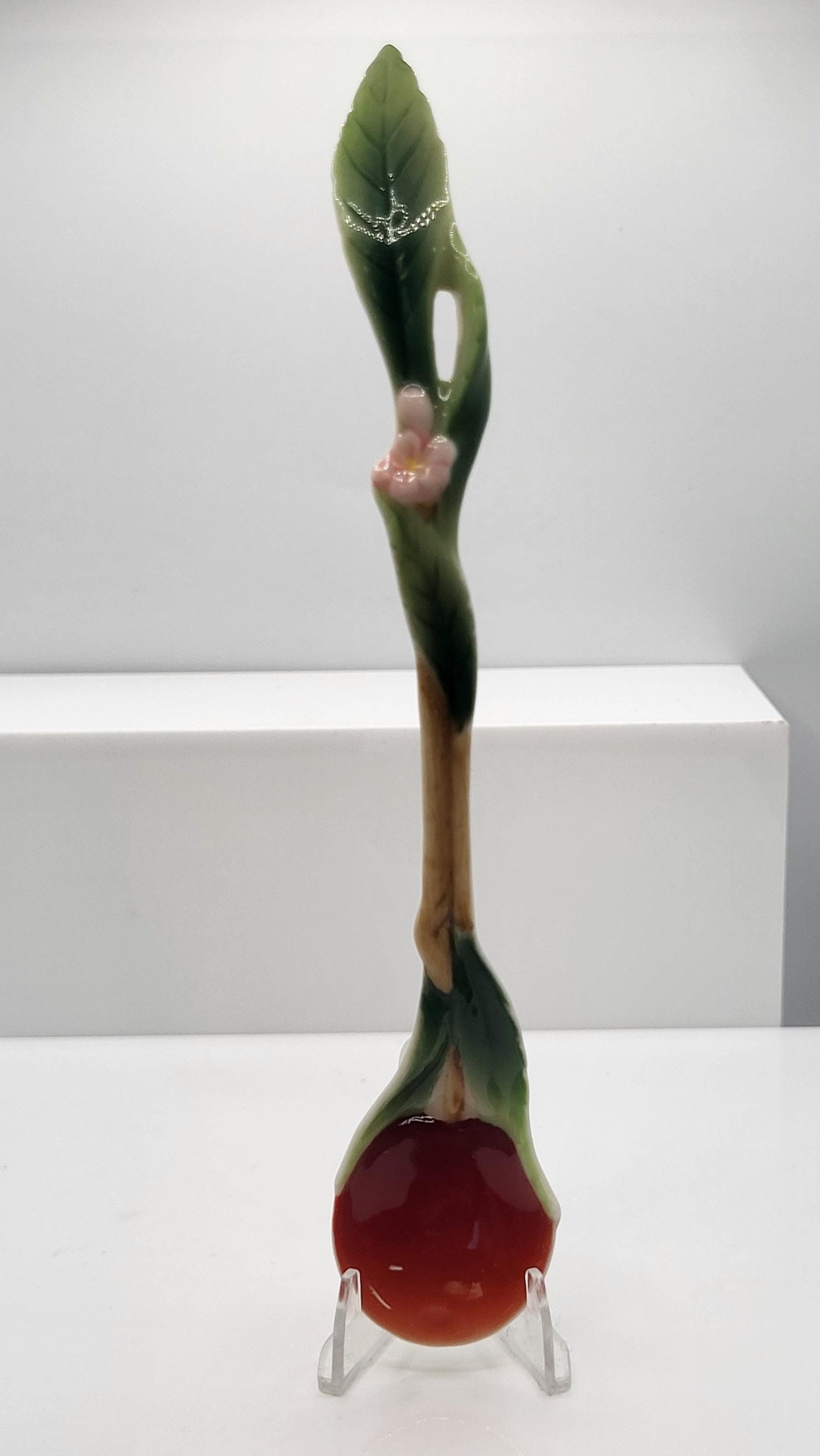 Franz porcelain set of three fruit spoons. Strawberry, cherry, and apple. view 5