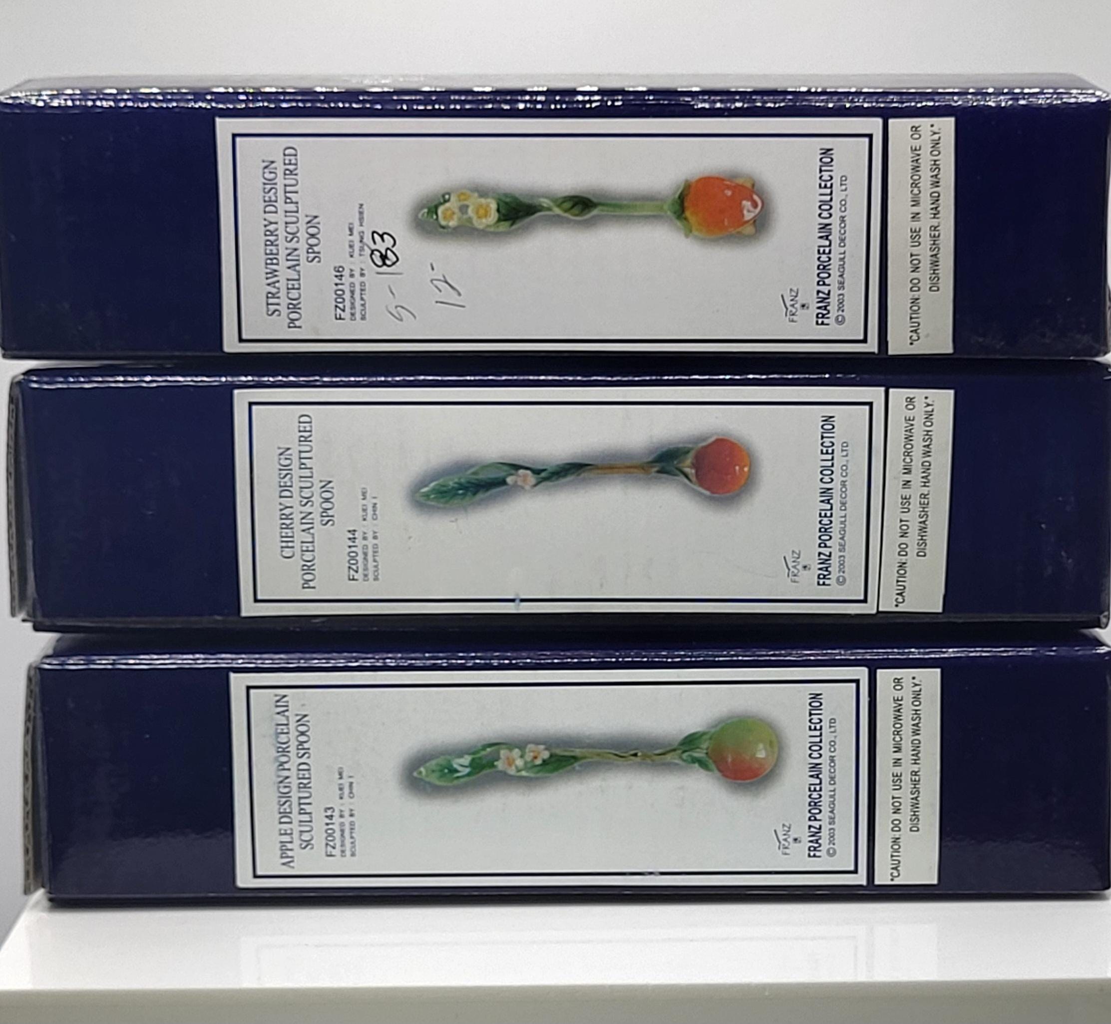 Franz porcelain set of three fruit spoons. Strawberry, cherry, and apple. view 9