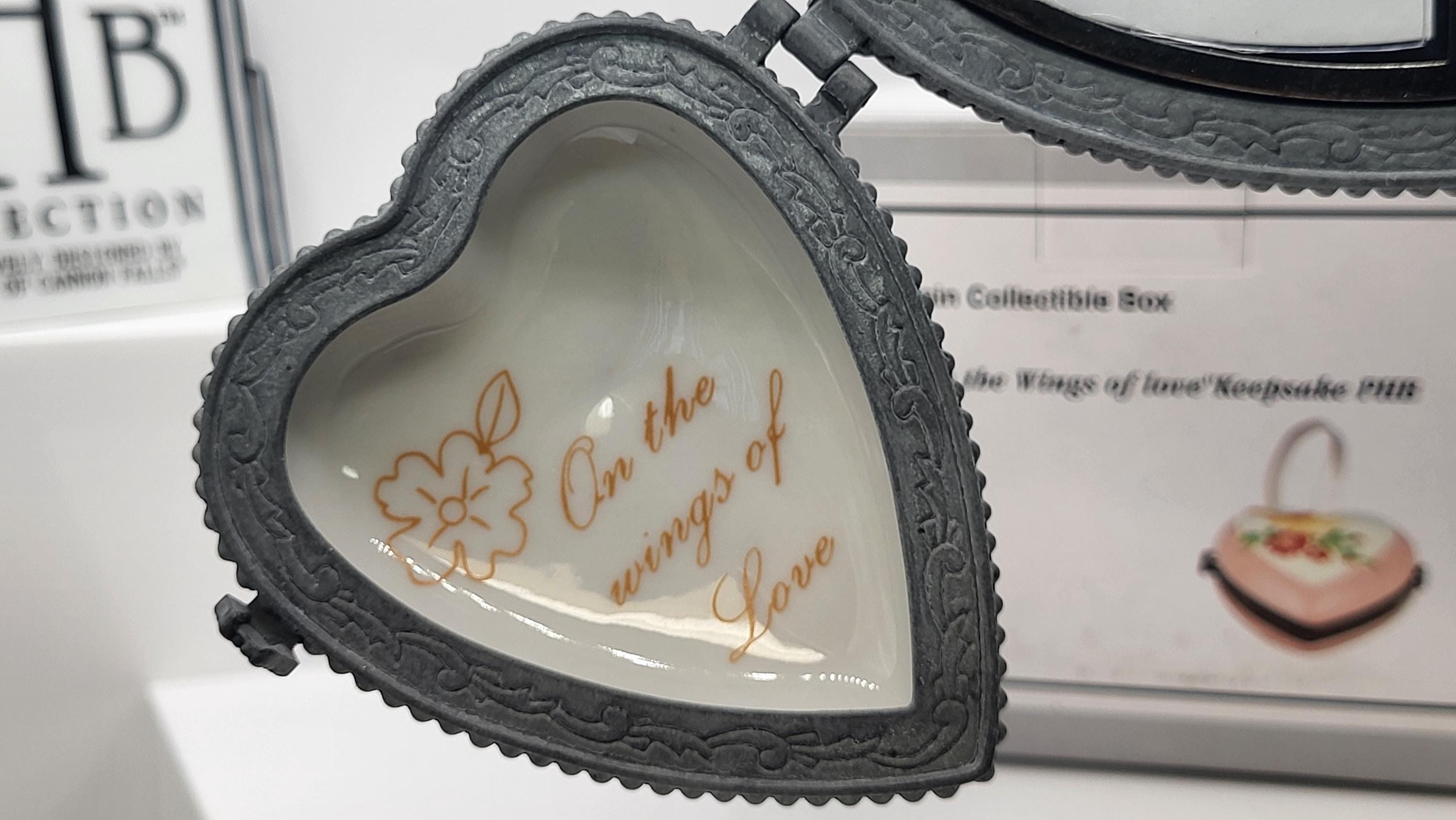 On the Wings of Love Keepsake Porcelain Hinged Box Made by National Home Gardening Club Collection. view 7