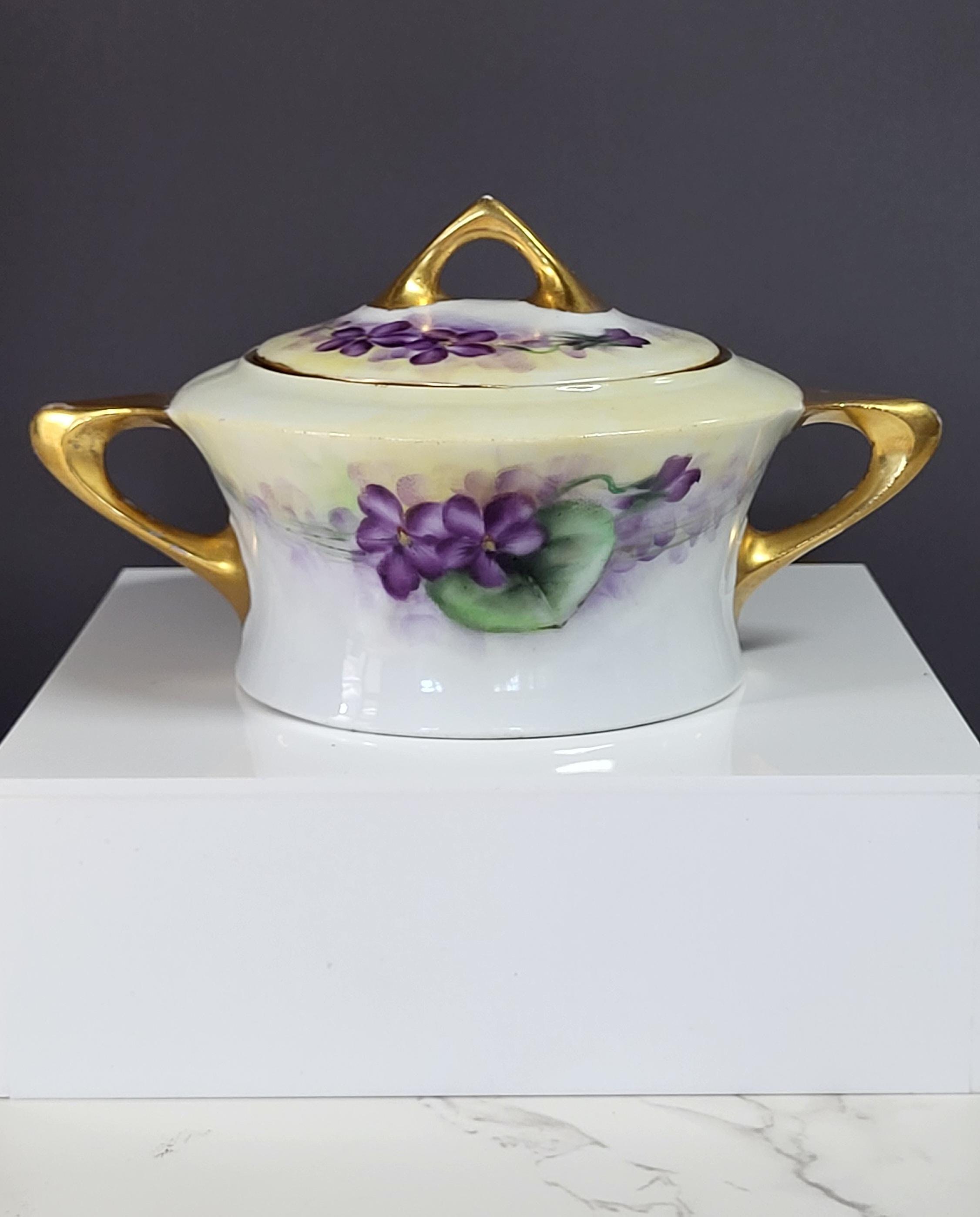 Vintage 1930's Sugar Bowl and Creamer Set. Hand-painted Violets by German Artist. Made by Z. S. and co. Bavaria. view 2