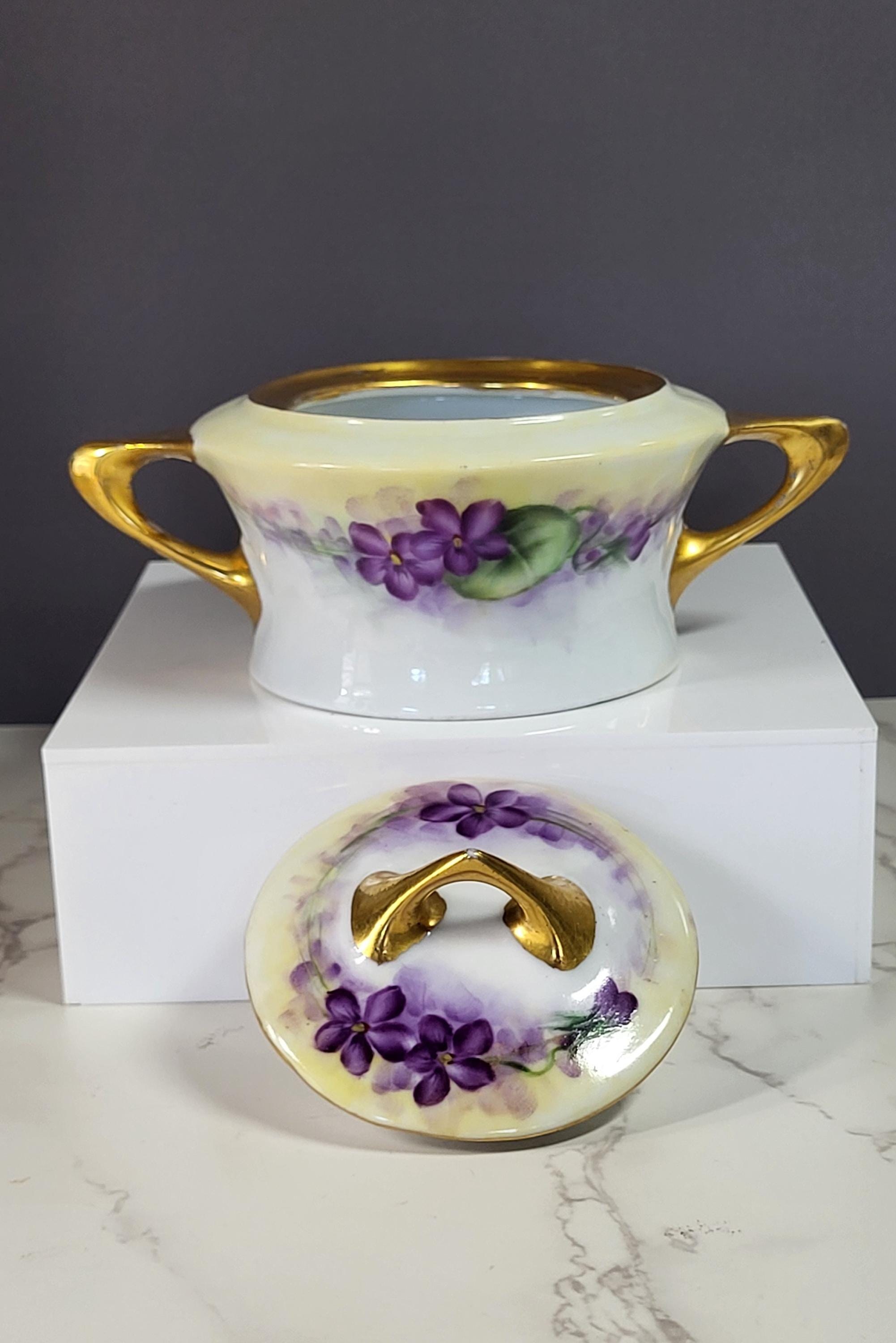 Vintage 1930's Sugar Bowl and Creamer Set. Hand-painted Violets by German Artist. Made by Z. S. and co. Bavaria. view 3