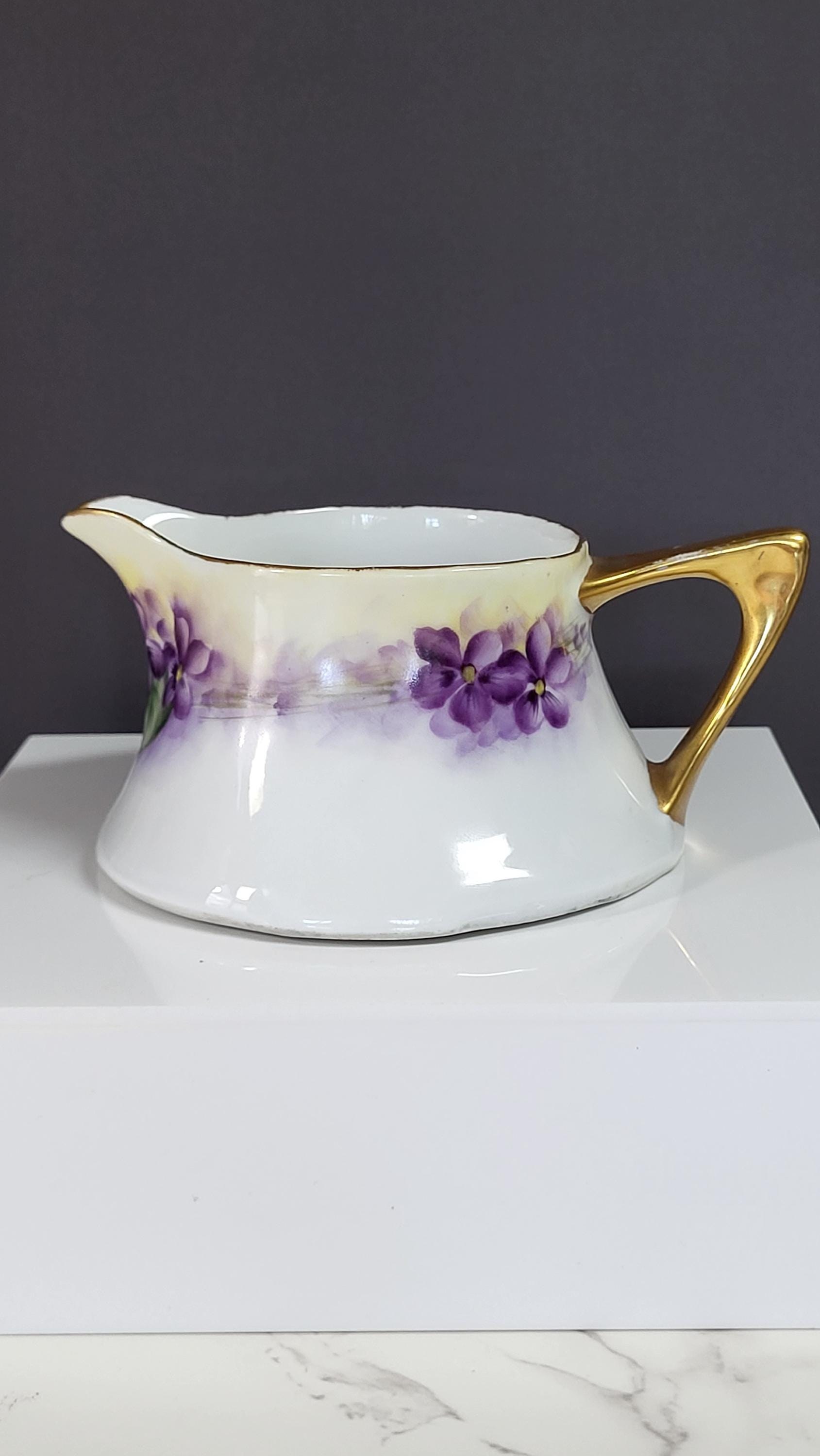 Vintage 1930's Sugar Bowl and Creamer Set. Hand-painted Violets by German Artist. Made by Z. S. and co. Bavaria. view 7