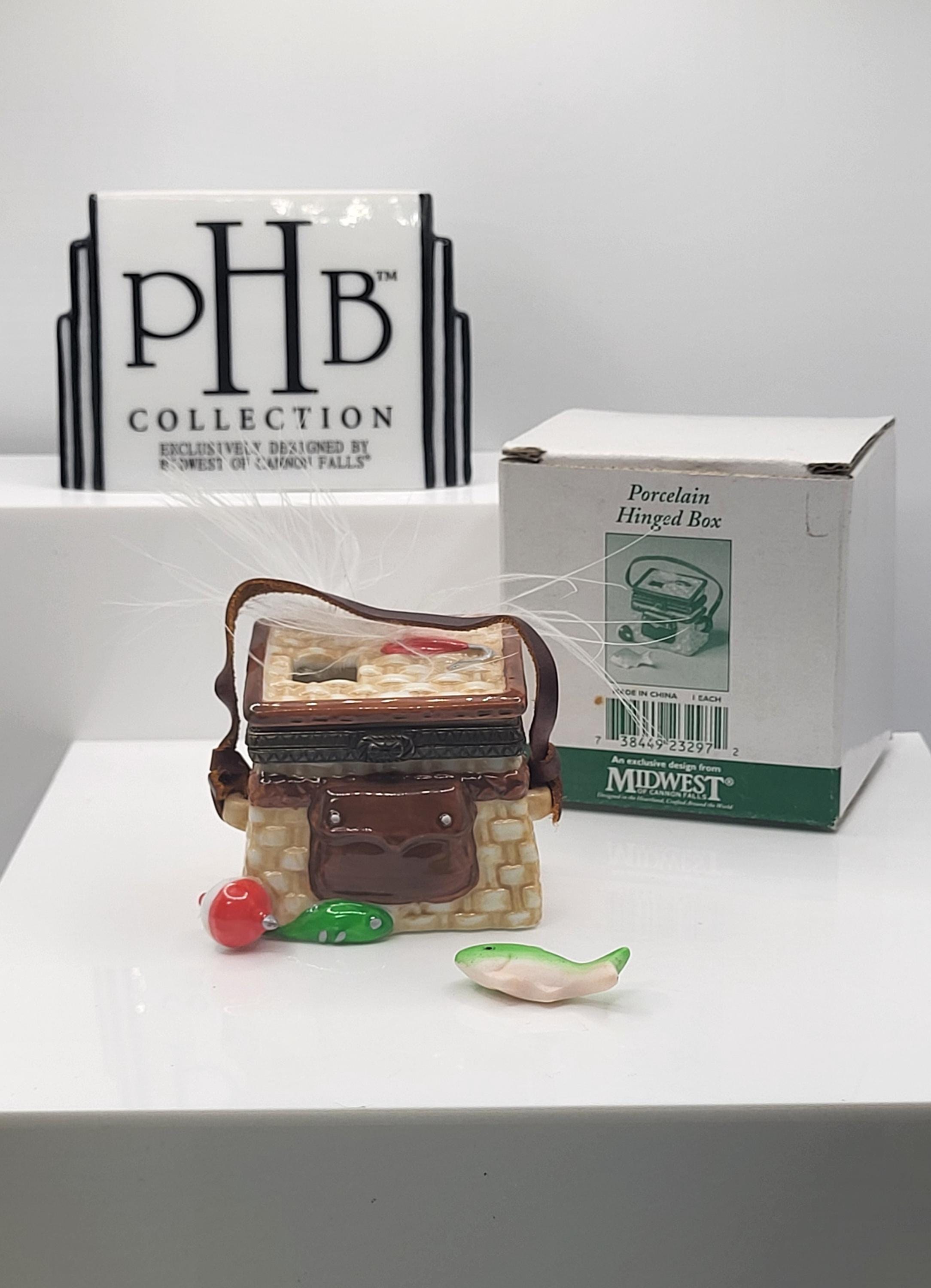 Fly Fishing Creel Porcelain Hinged Box with Fish Trinket.