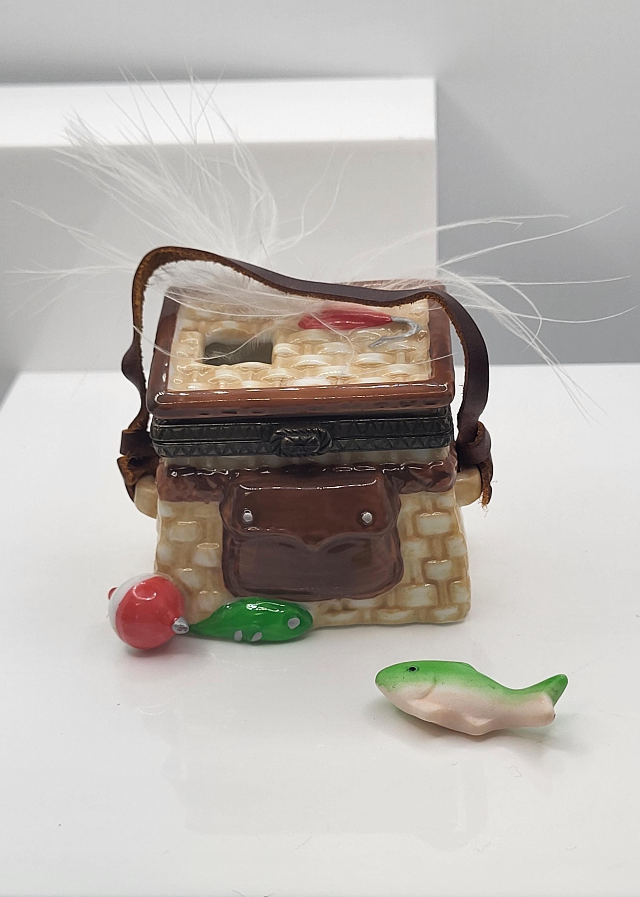 Fly Fishing Creel Porcelain Hinged Box with Fish Trinket. view 2