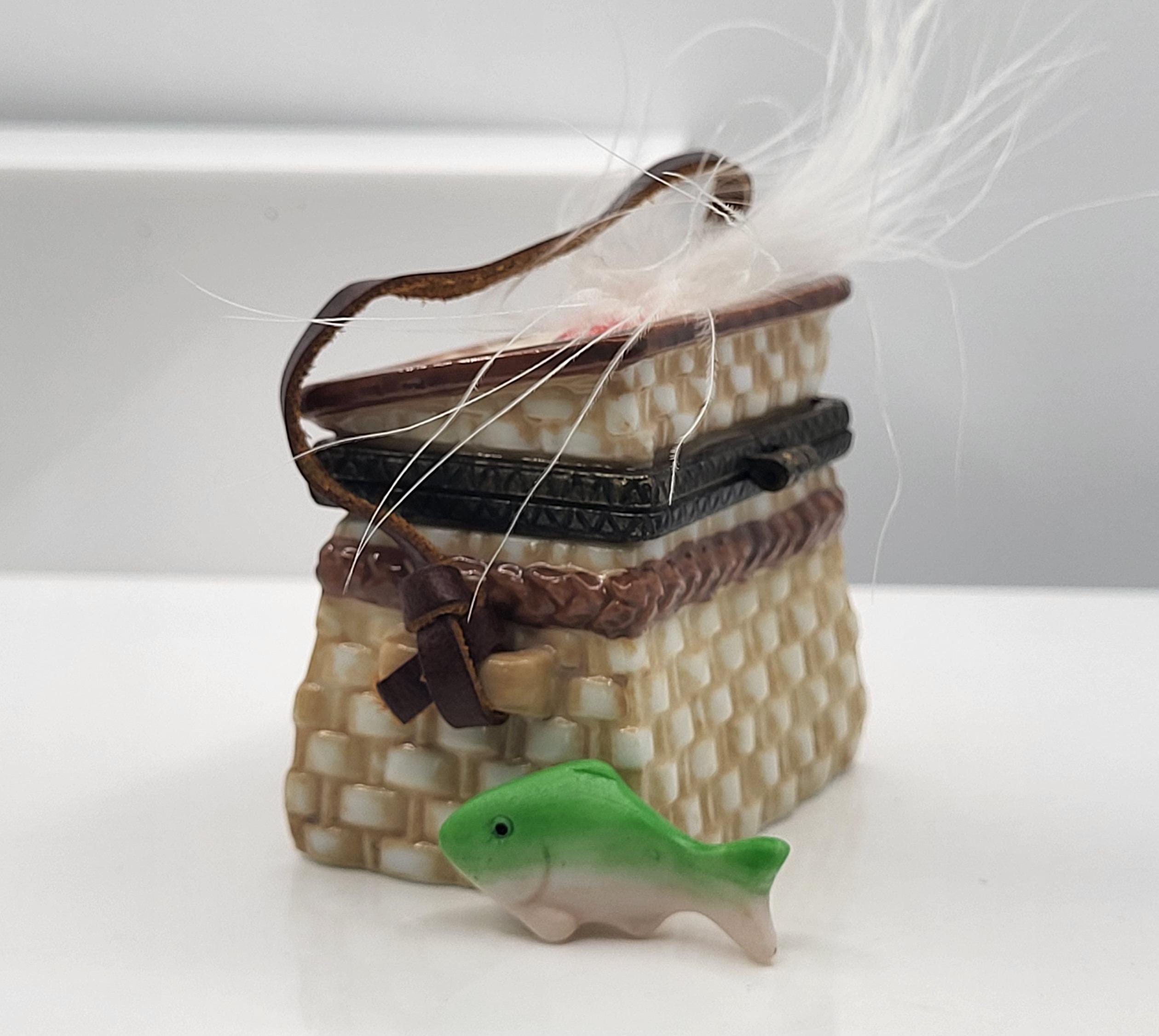 Fly Fishing Creel Porcelain Hinged Box with Fish Trinket. view 3