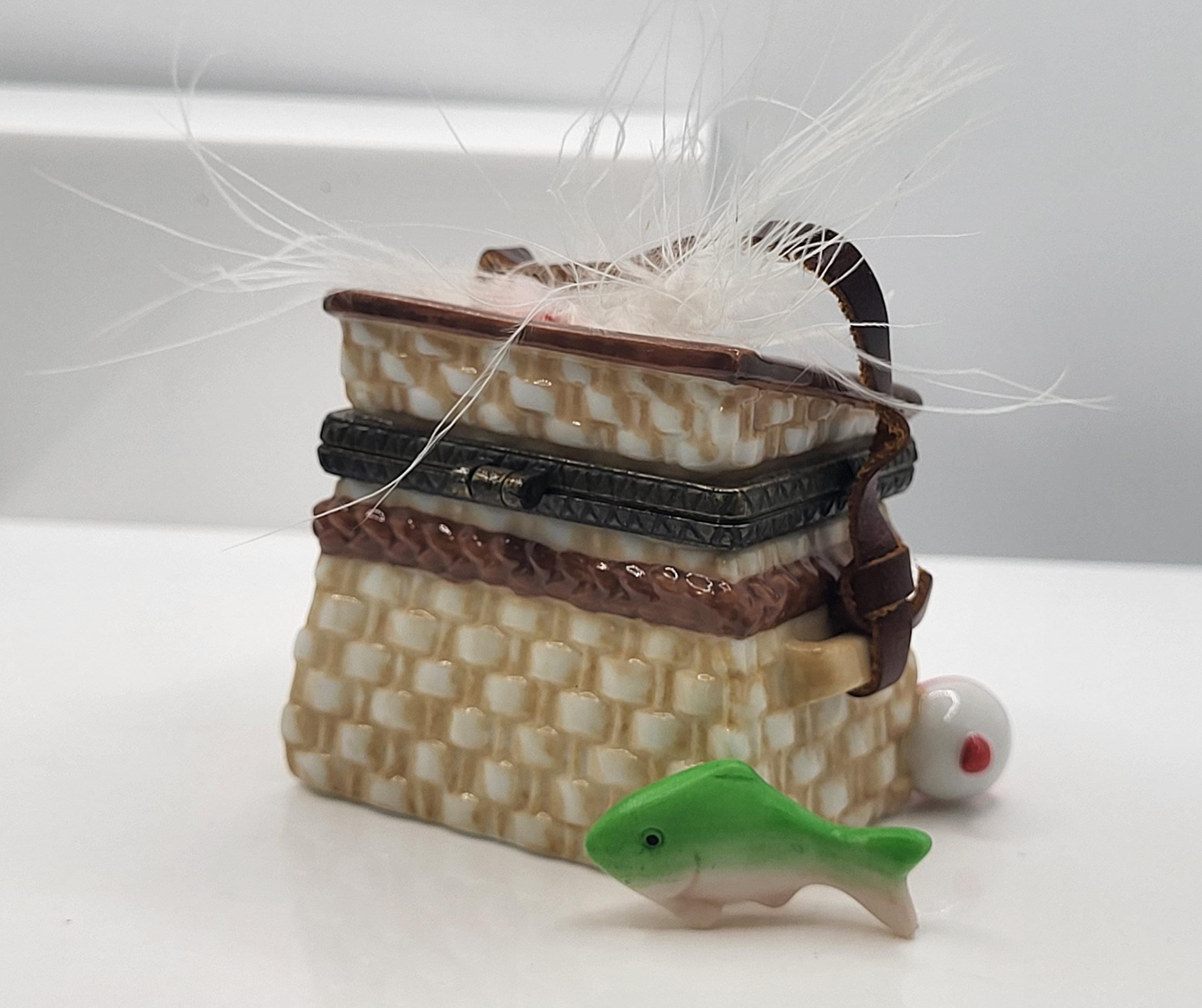 Fly Fishing Creel Porcelain Hinged Box with Fish Trinket. view 4