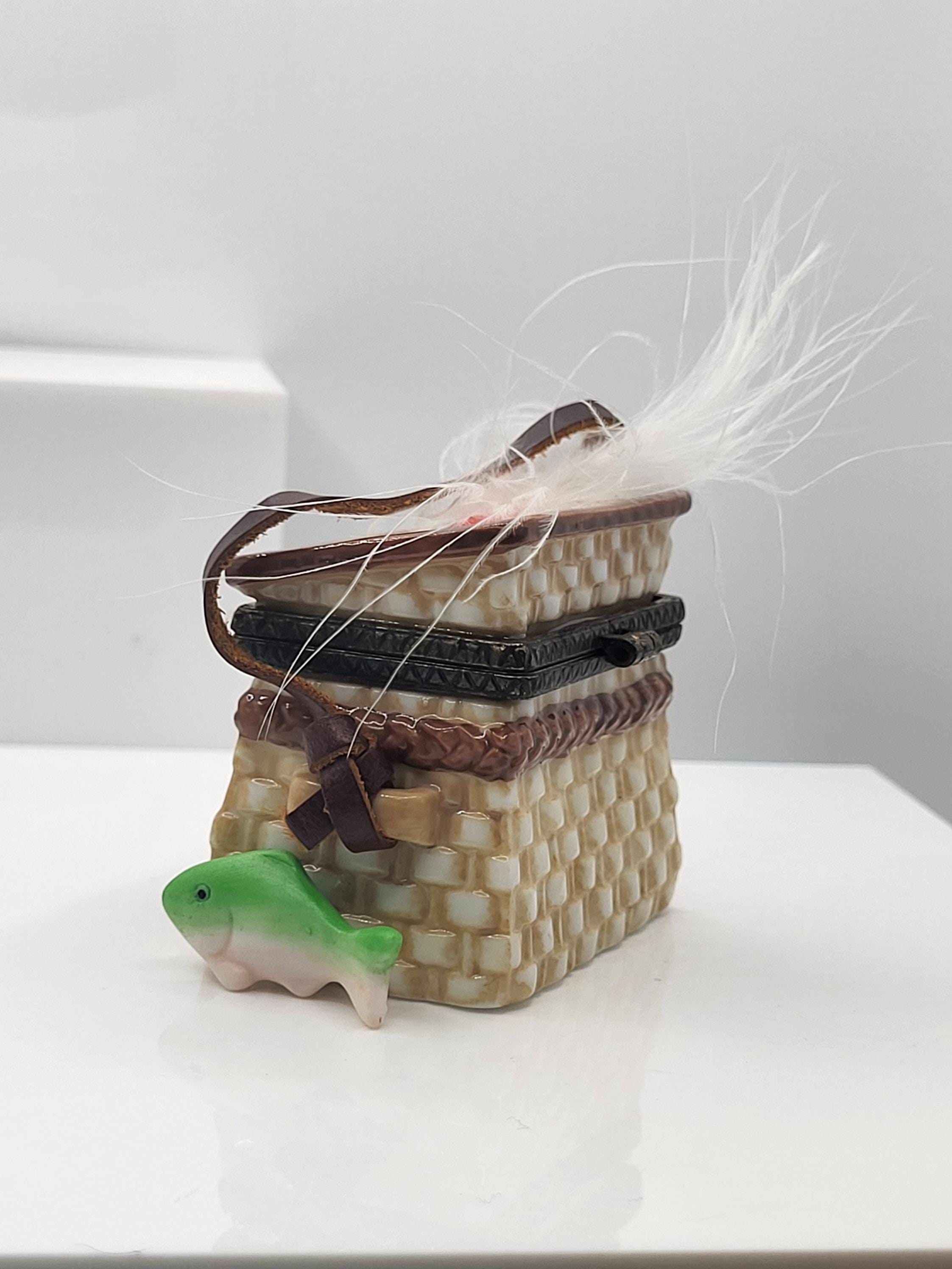 Fly Fishing Creel Porcelain Hinged Box with Fish Trinket. view 5