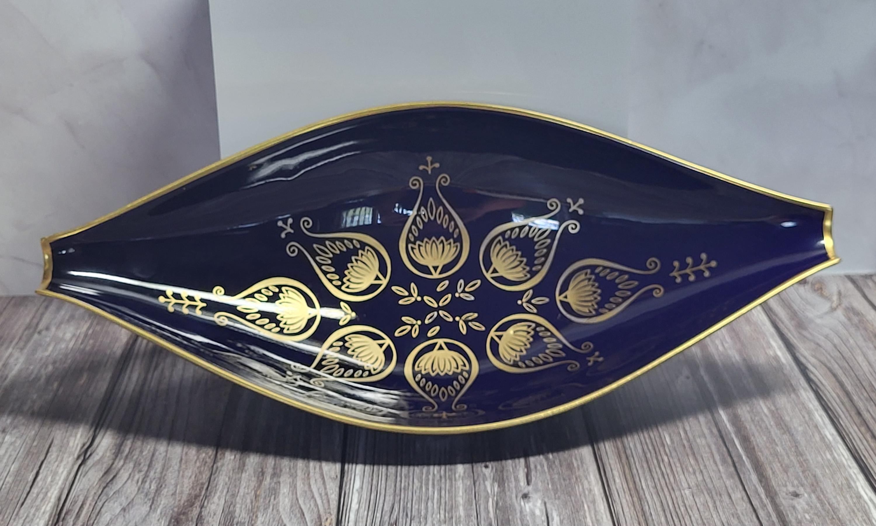 Vintage Cobalt Blue Porcelain Candy Dish with Rose Romanian and Unter Weiss Bach Cobalt Brand Cake Stand Germany view 4