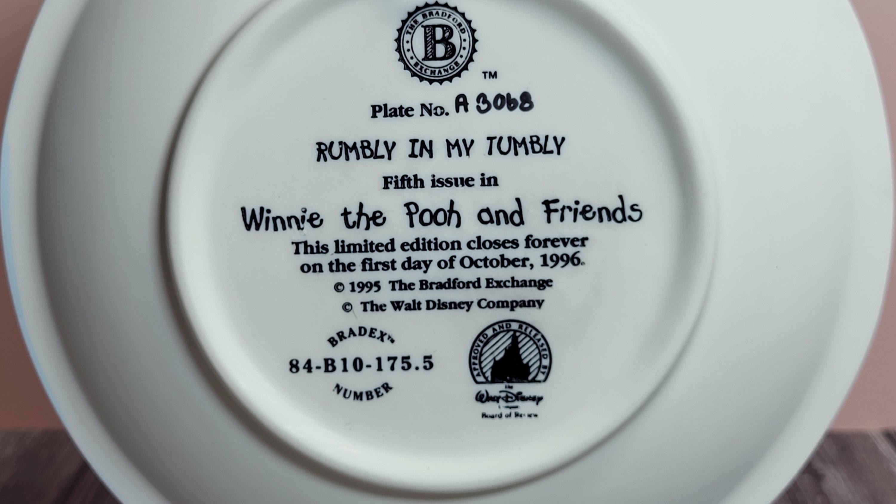 Bradford Exchange Winnie the Pooh "Rumbly in My Tumbly" 3D Collector Plate - 1996 Release - Original Packaging (No COA). view 10