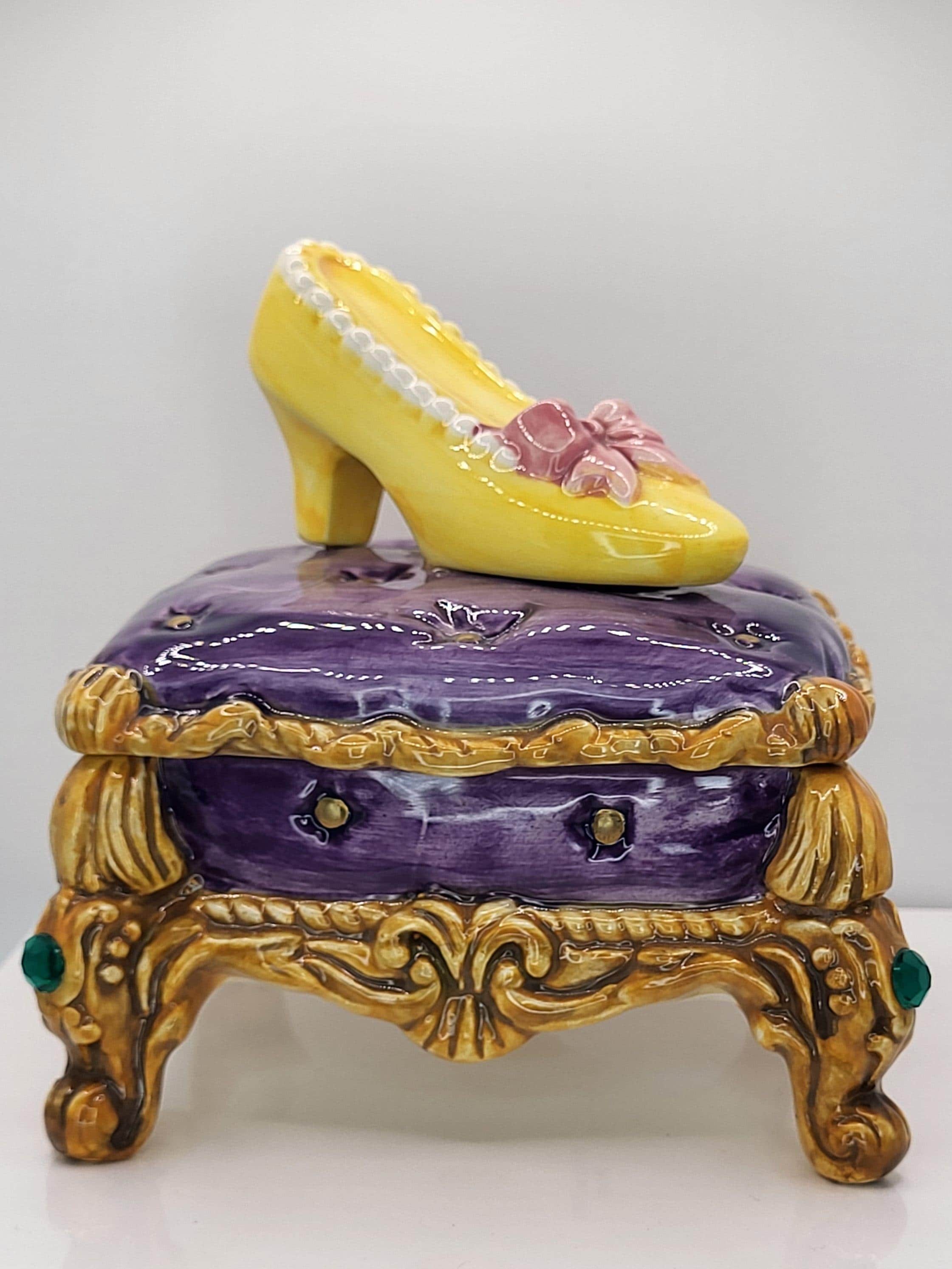 Rare 1995 Fitz & Floyd Cinderella Golden Slipper Porcelain Trinket Box