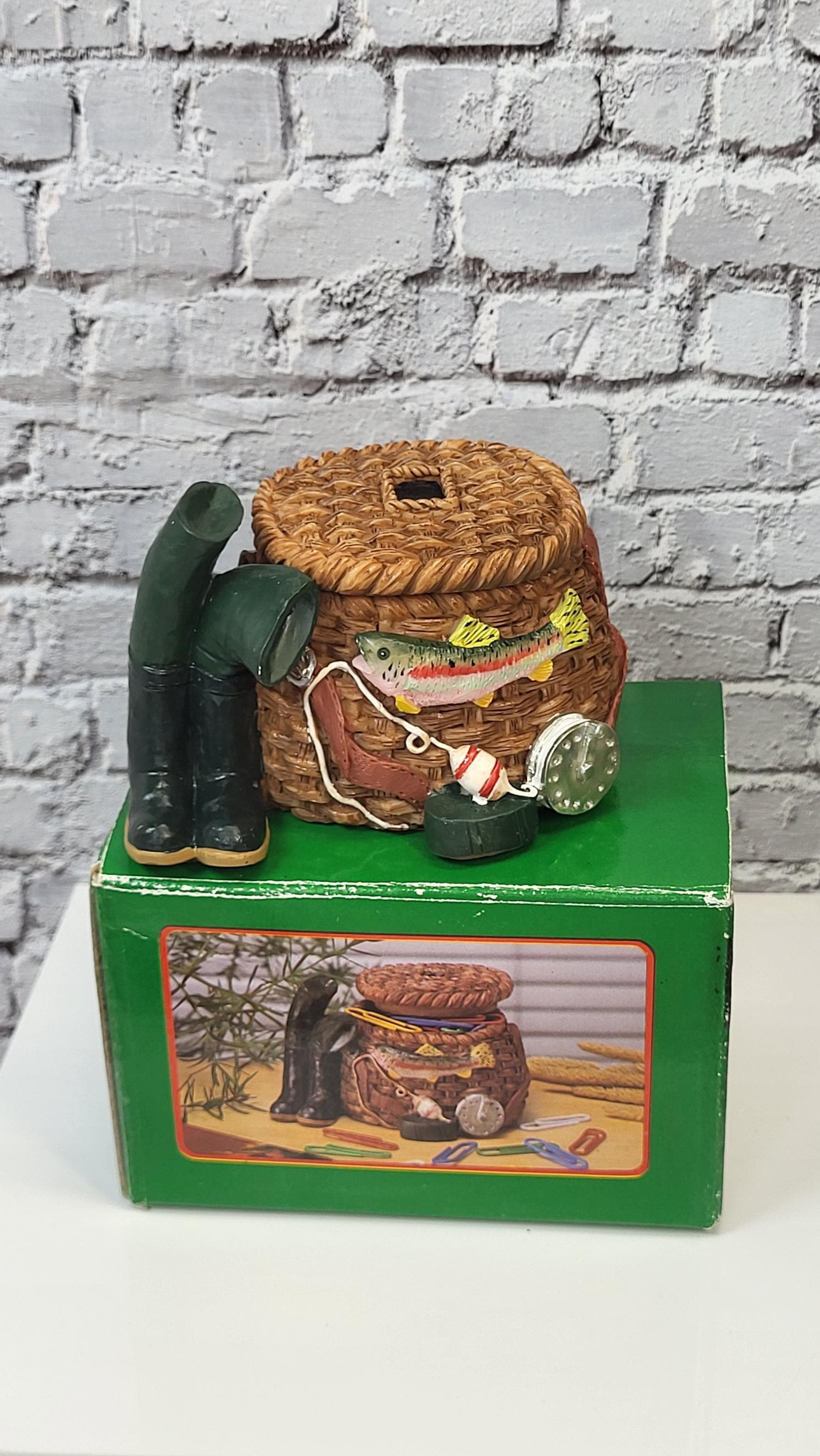 Vintage Resin Fishing Creel Trinket Box - River's Edge Collection - Fly Fishing Decor, Angler Gift, Perfect Condition, Original Packaging