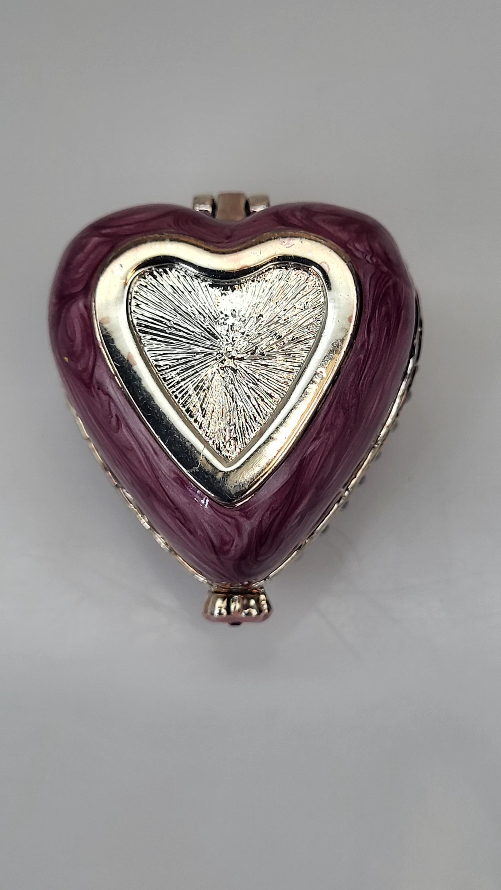 Vintage Bejeweled Heart Trinket Box, Enamel Crown Design, Magnetic Hinge Closure, Like New with Original Tag, Royal Keepsake Jewelry Box view 4