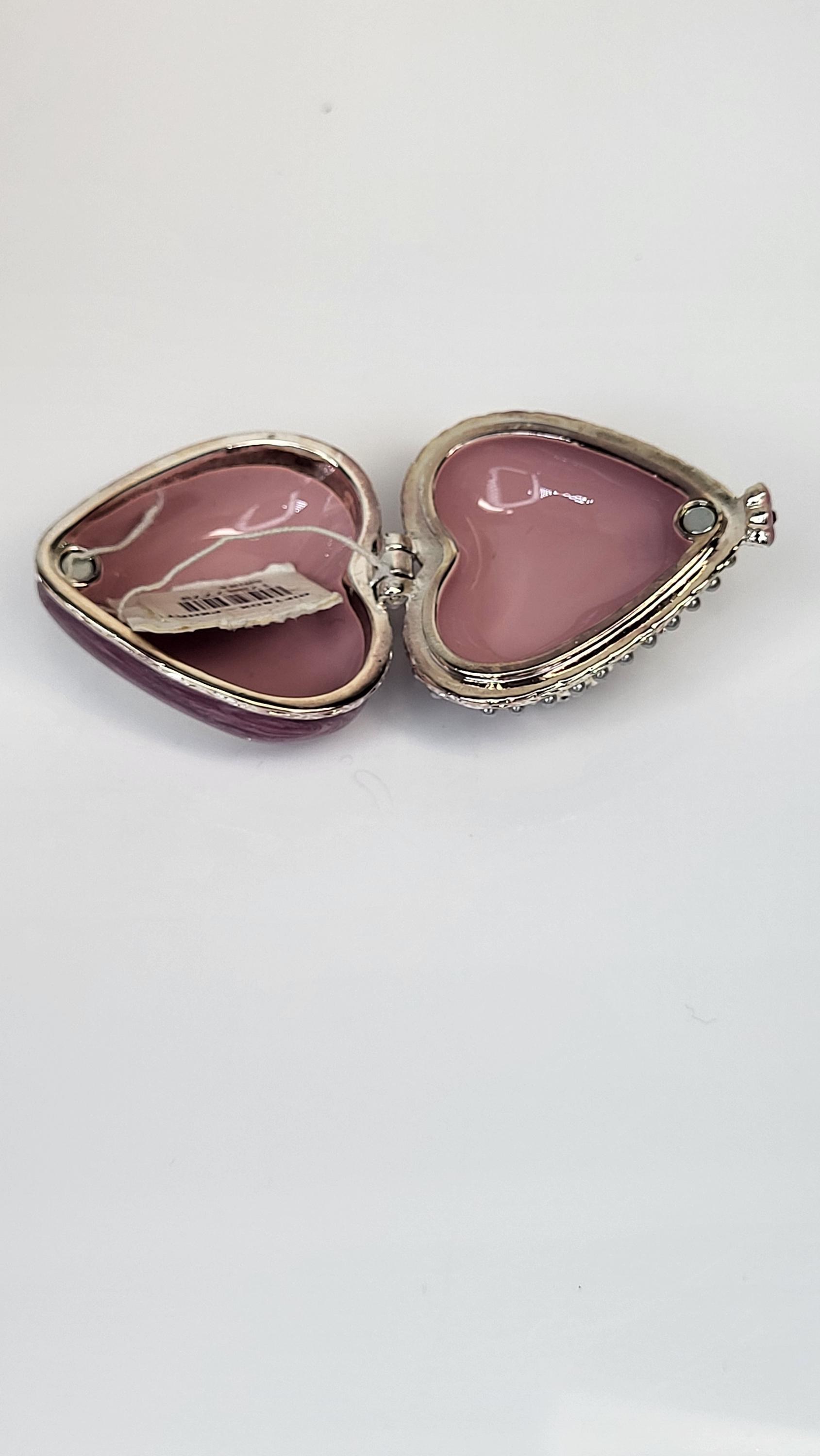 Vintage Bejeweled Heart Trinket Box, Enamel Crown Design, Magnetic Hinge Closure, Like New with Original Tag, Royal Keepsake Jewelry Box view 5