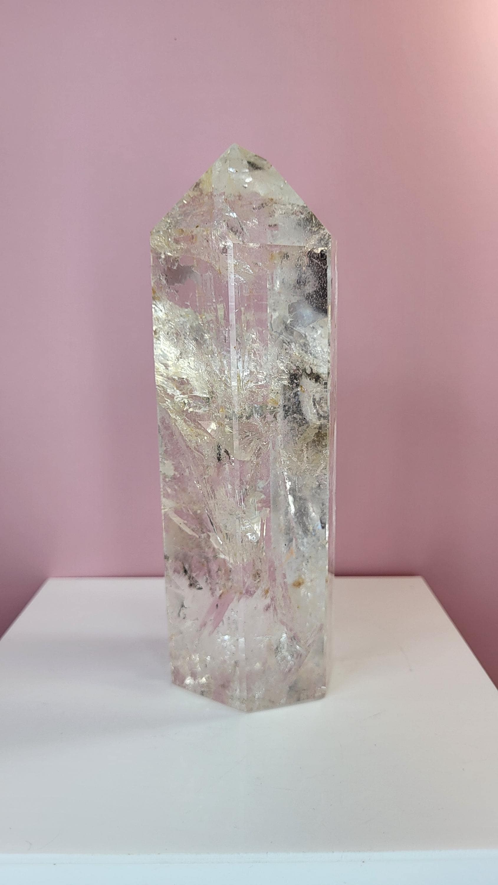 2 pound 7 inch tall quartz crystal tower obelisk with amazing and beautiful inclusions