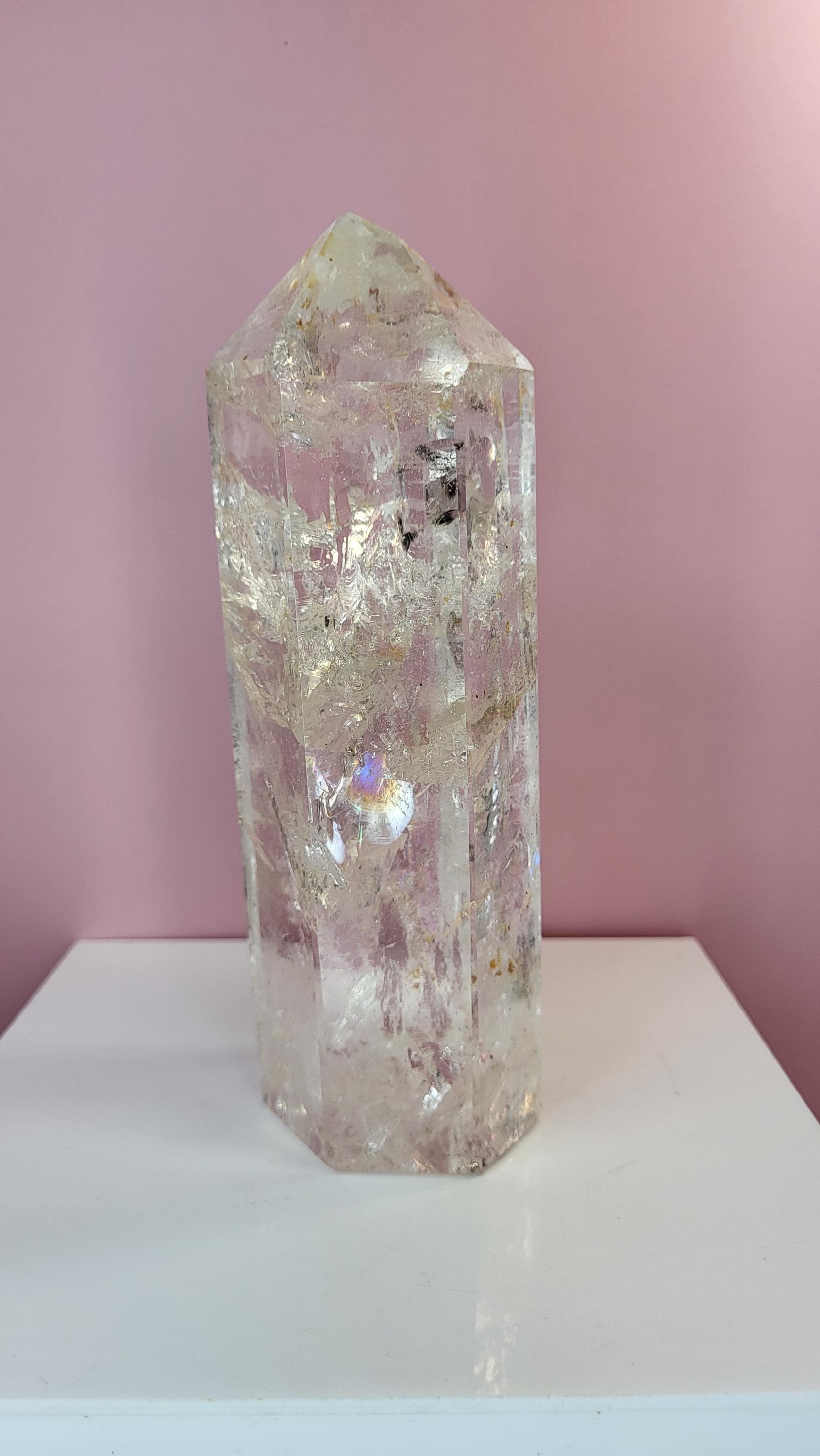 2 pound 7 inch tall quartz crystal tower obelisk with amazing and beautiful inclusions view 2