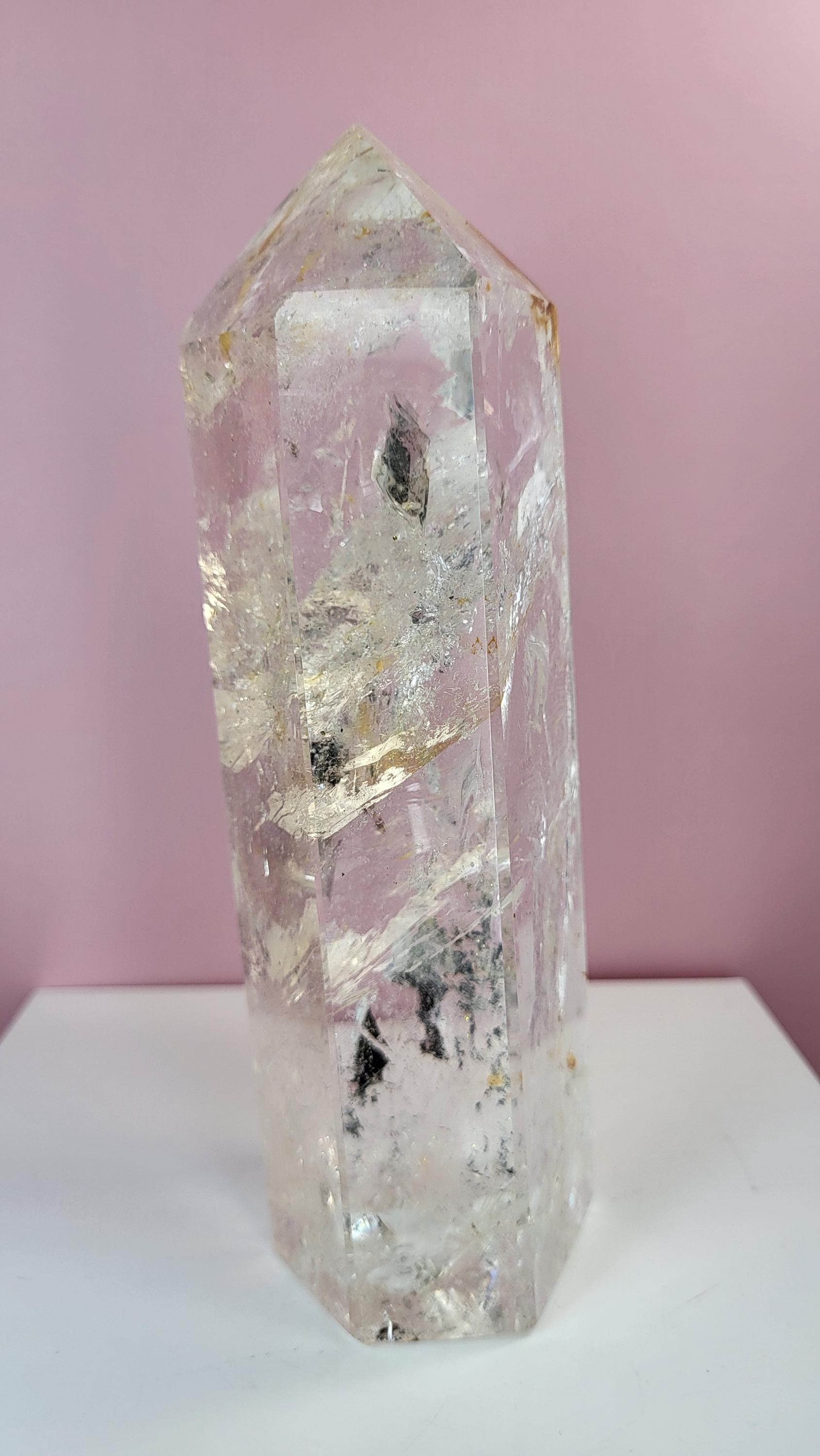 2 pound 7 inch tall quartz crystal tower obelisk with amazing and beautiful inclusions view 3
