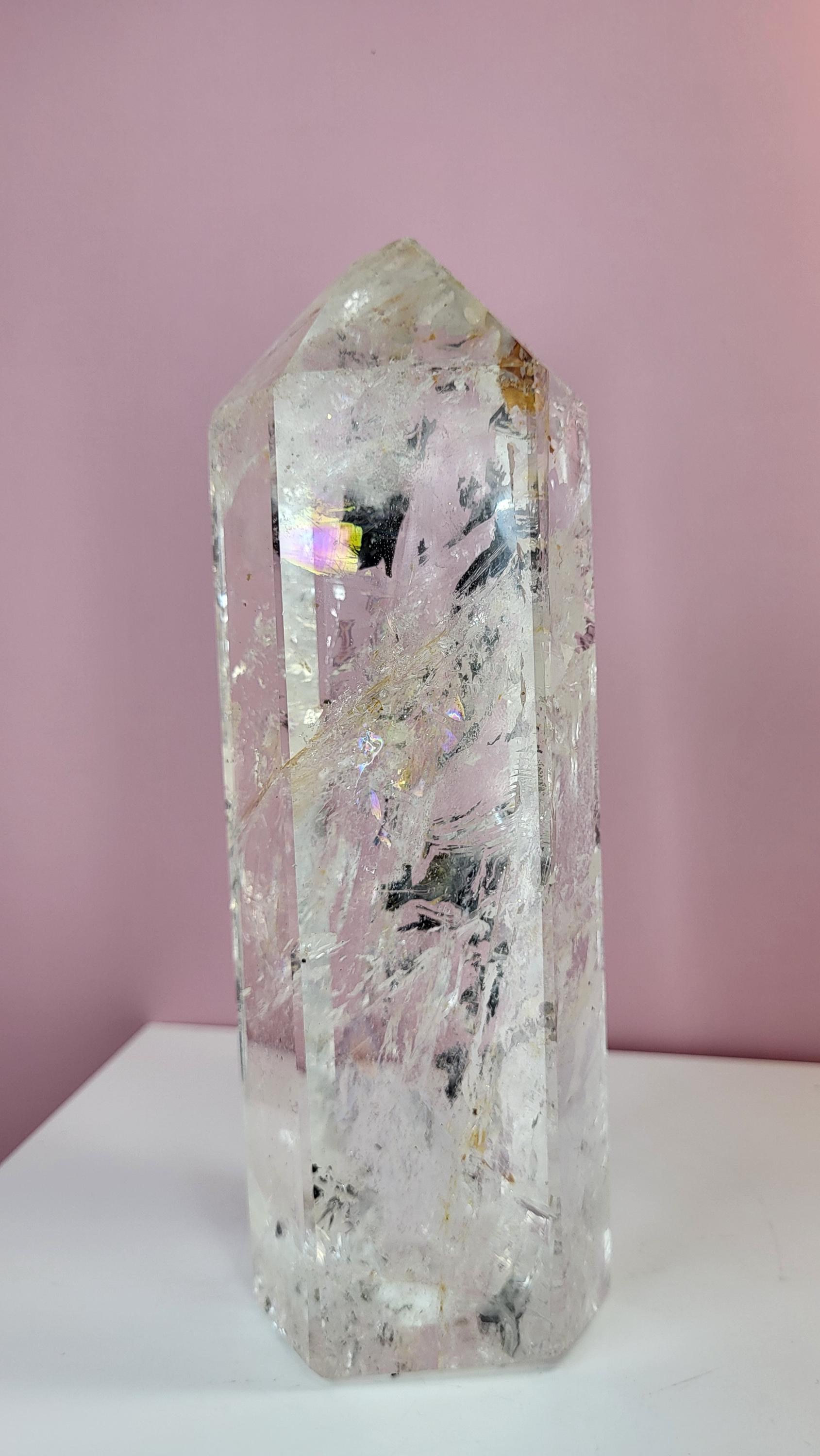 2 pound 7 inch tall quartz crystal tower obelisk with amazing and beautiful inclusions view 4