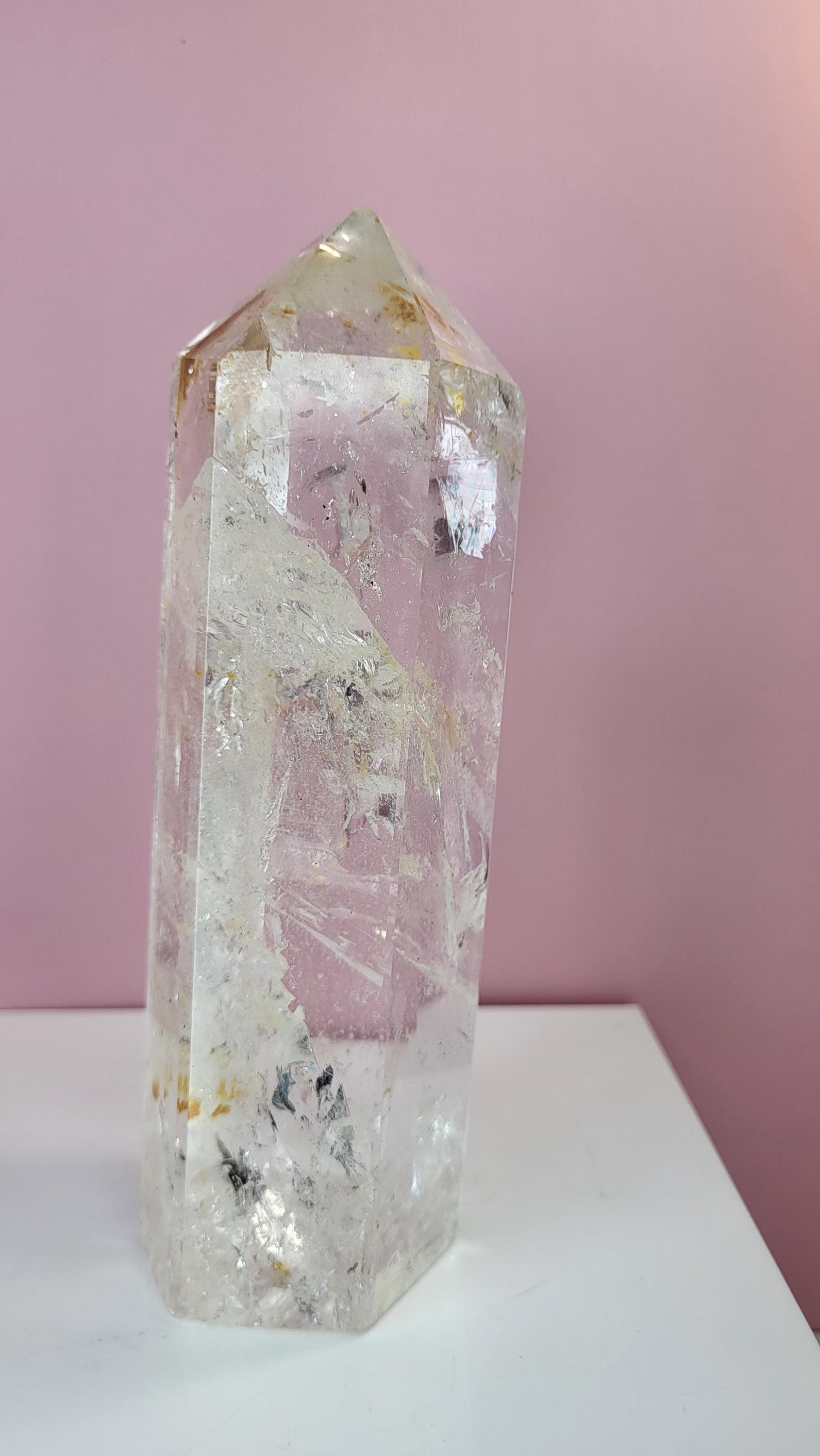 2 pound 7 inch tall quartz crystal tower obelisk with amazing and beautiful inclusions view 5