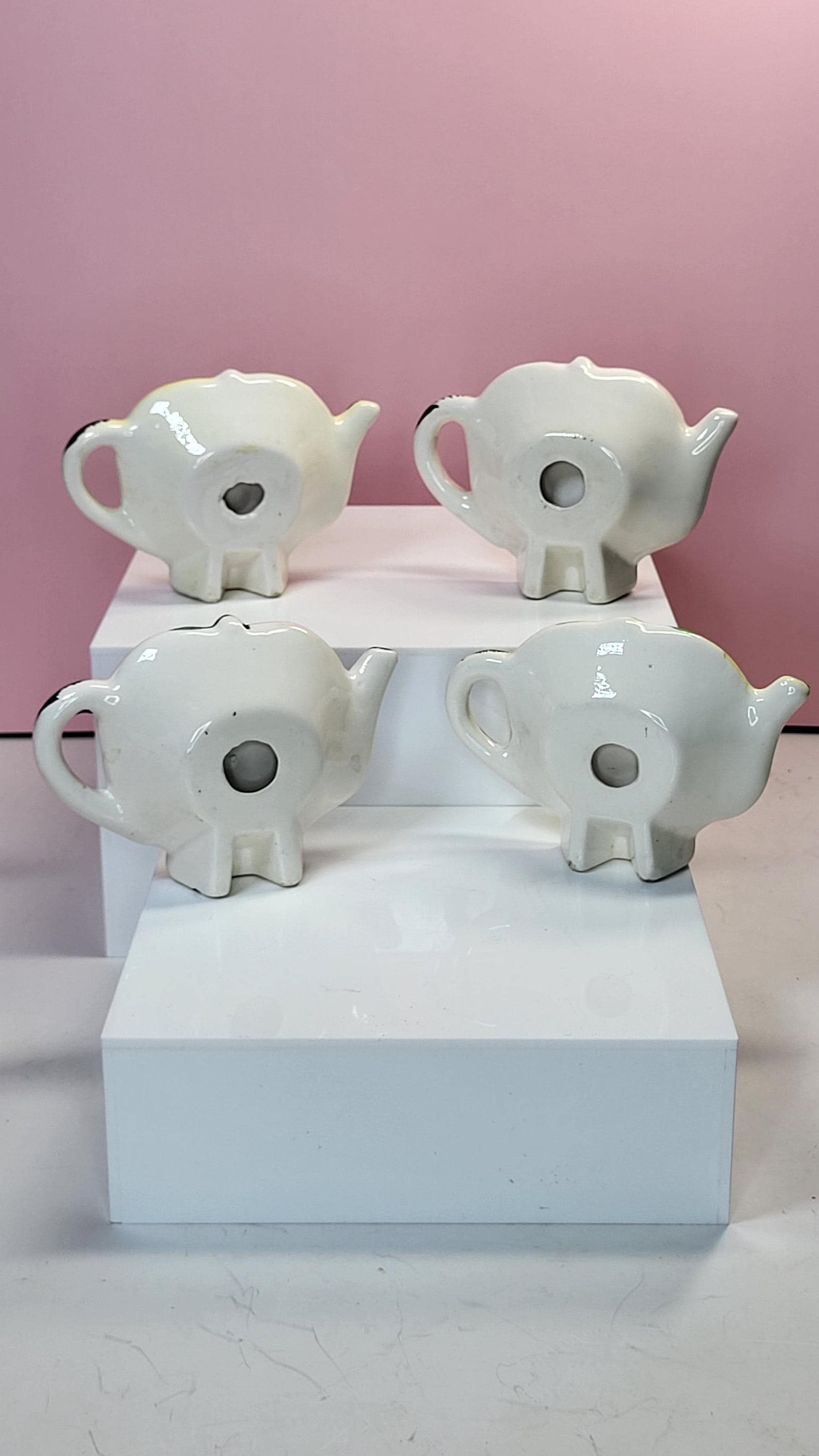 Vintage 1950s Anthropomorphic Teapot Tea Bag Holders, Set of 4, "I Will Hold the Tea Bag," Made in Japan, Excellent Vintage Condition. view 2