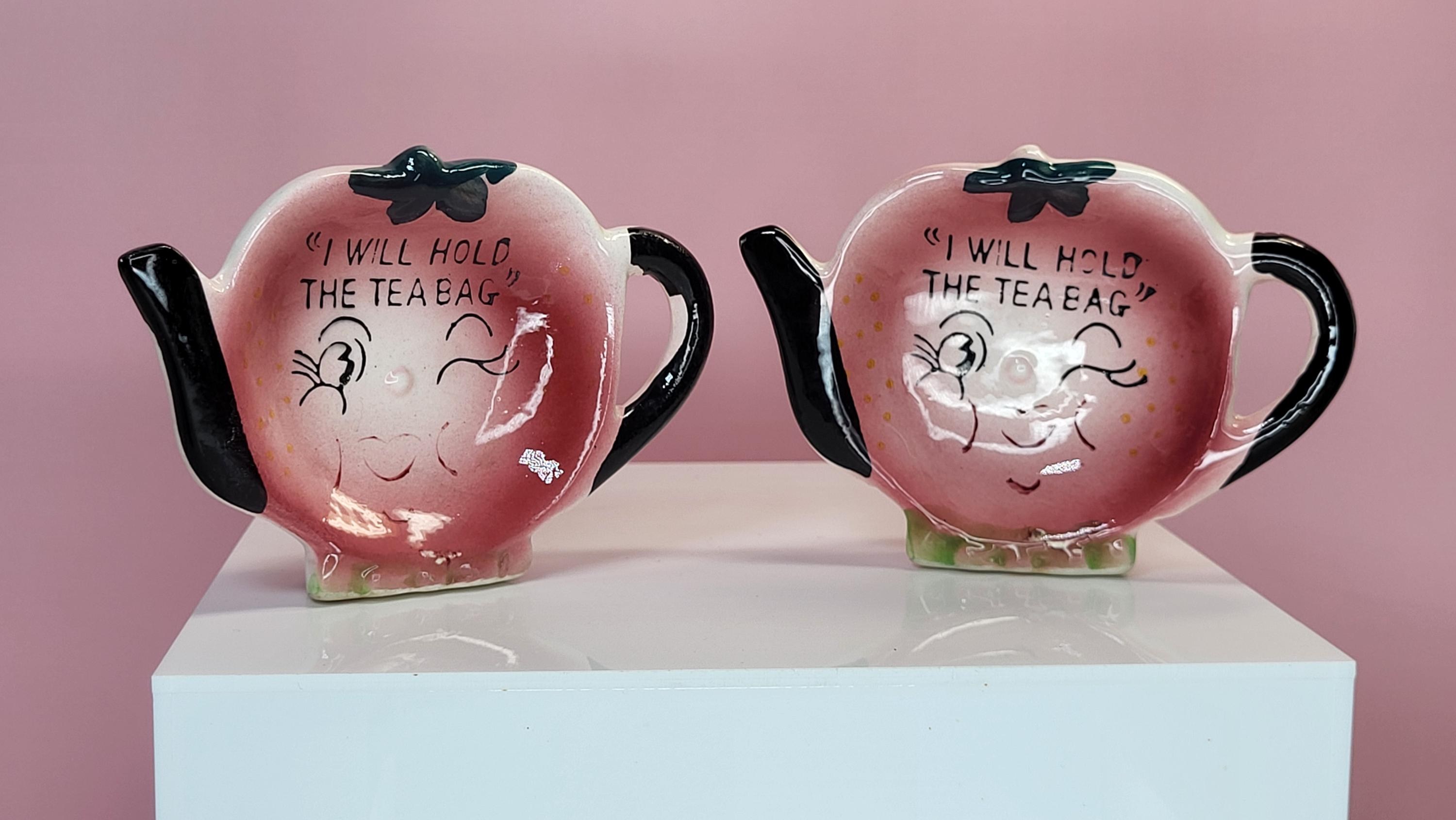 Vintage 1950s Anthropomorphic Teapot Tea Bag Holders, Set of 4, "I Will Hold the Tea Bag," Made in Japan, Excellent Vintage Condition. view 5