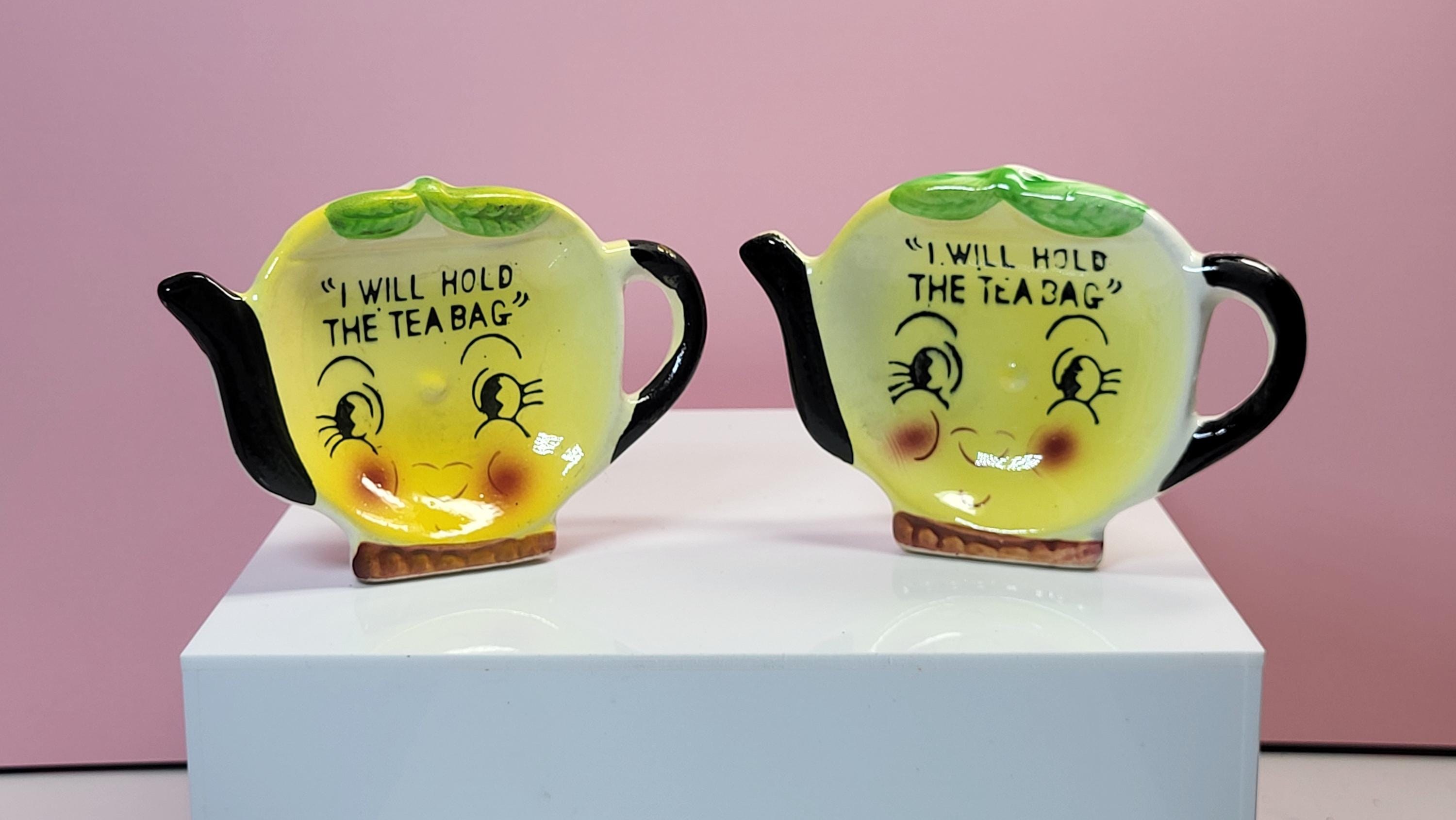 Vintage 1950s Anthropomorphic Teapot Tea Bag Holders, Set of 4, "I Will Hold the Tea Bag," Made in Japan, Excellent Vintage Condition. view 7