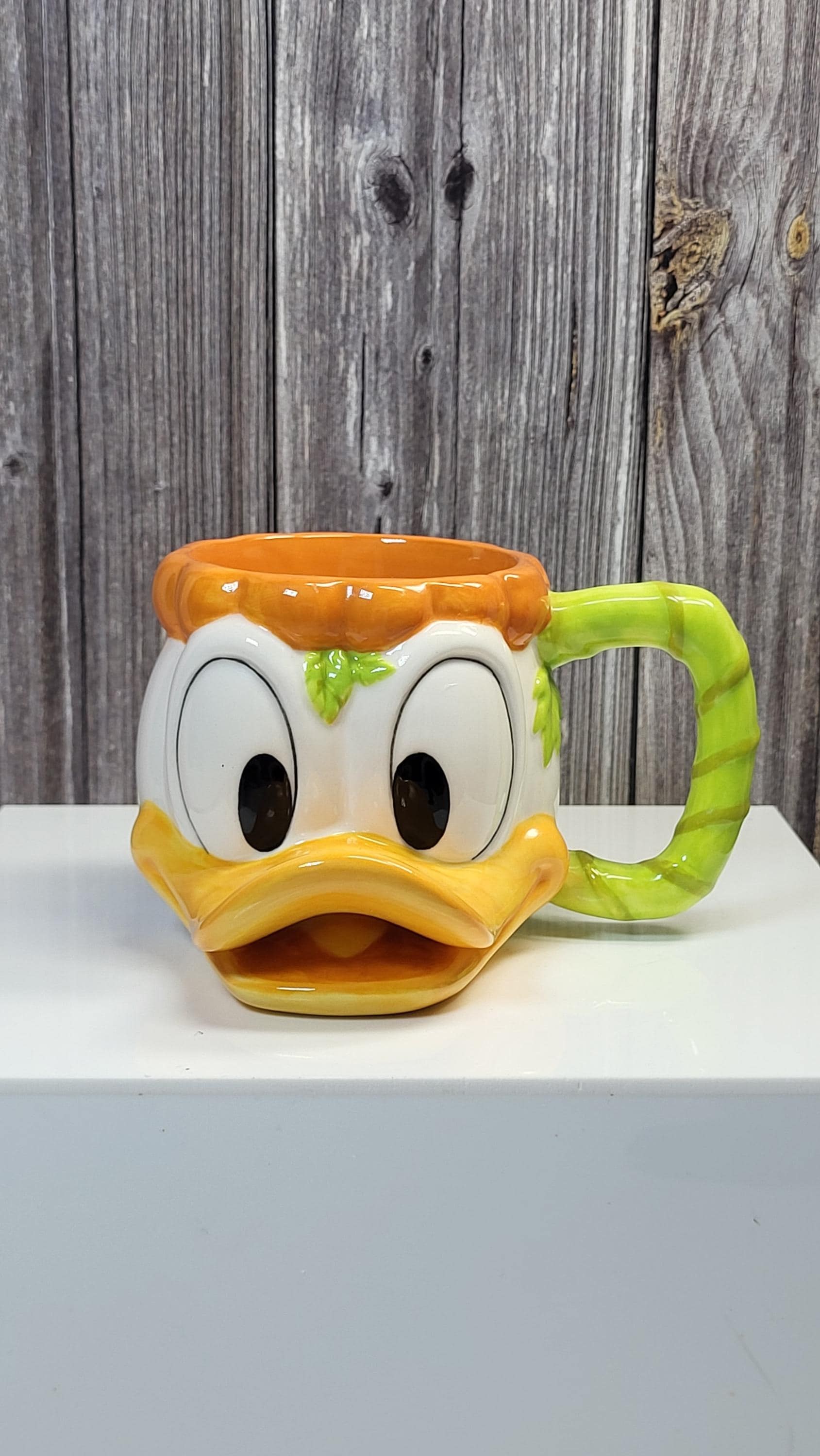 Vintage Disney Store Donald Duck Halloween Pumpkin Mini Mug, Figural Collectible Ceramic Coffee Cup