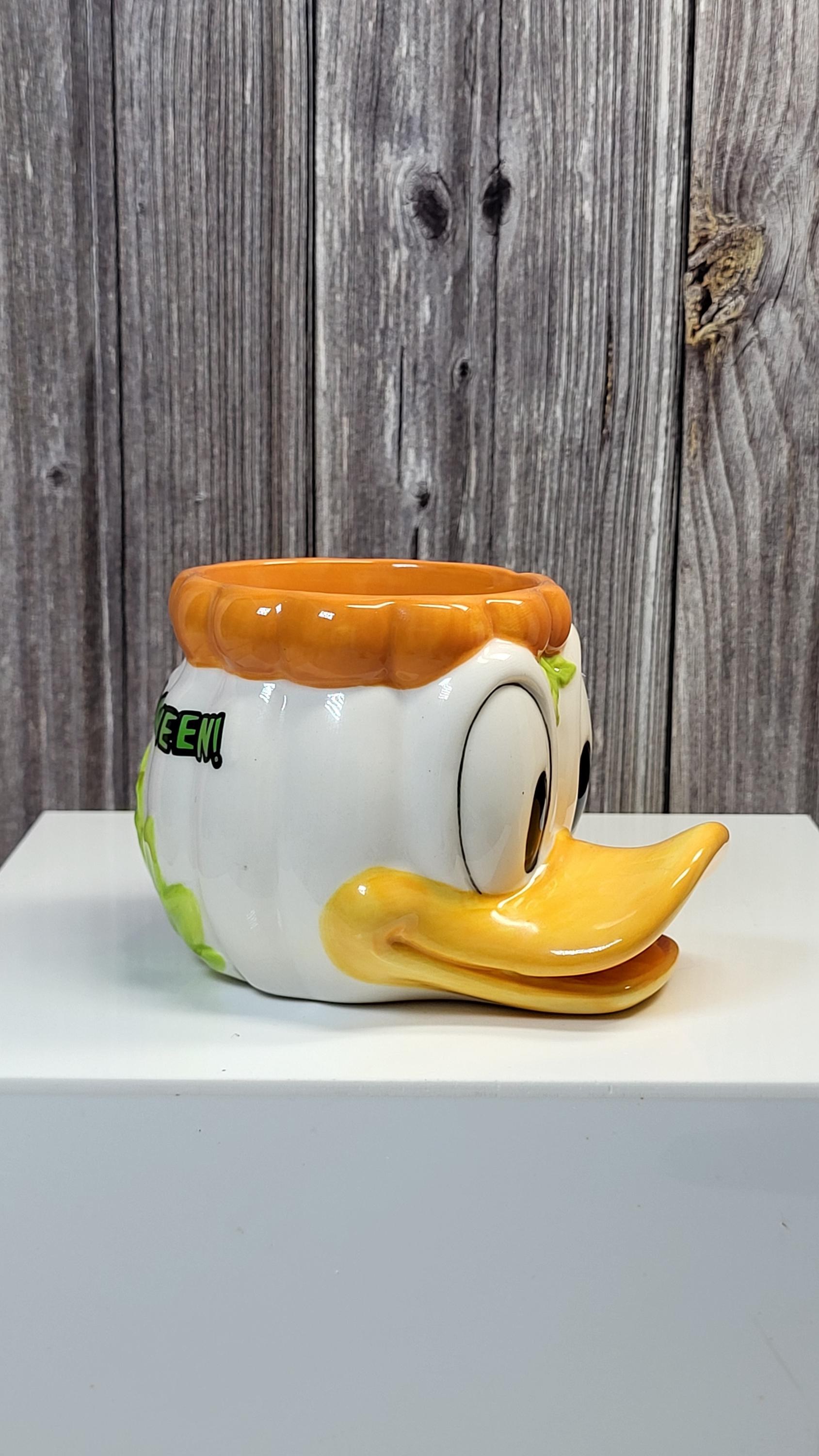 Vintage Disney Store Donald Duck Halloween Pumpkin Mini Mug, Figural Collectible Ceramic Coffee Cup view 3