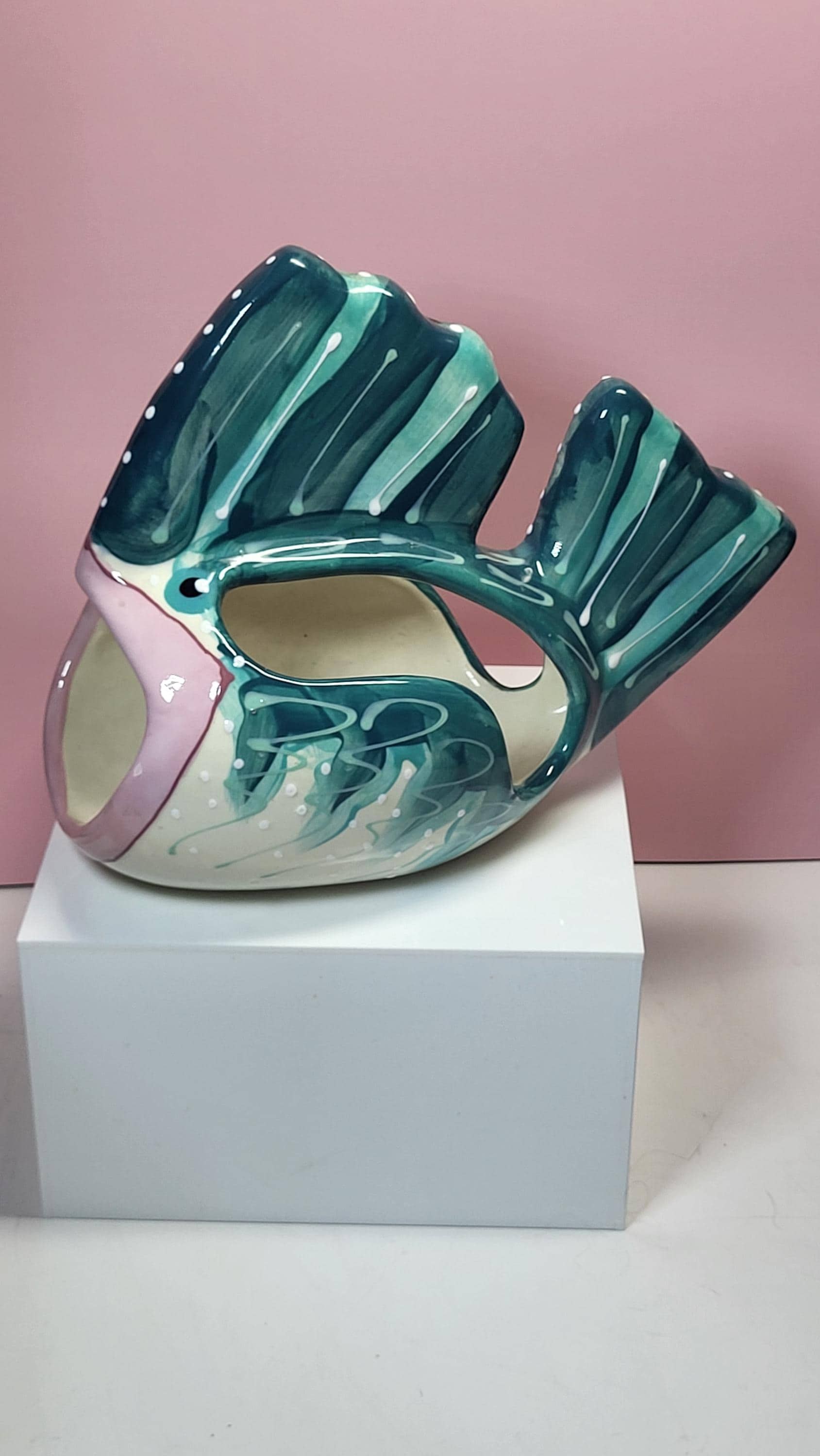 Vintage Fish Who Wants to Hold Your Sponges: Hand-Painted Glazed Ceramic Fish Art for Coastal Decor view 2