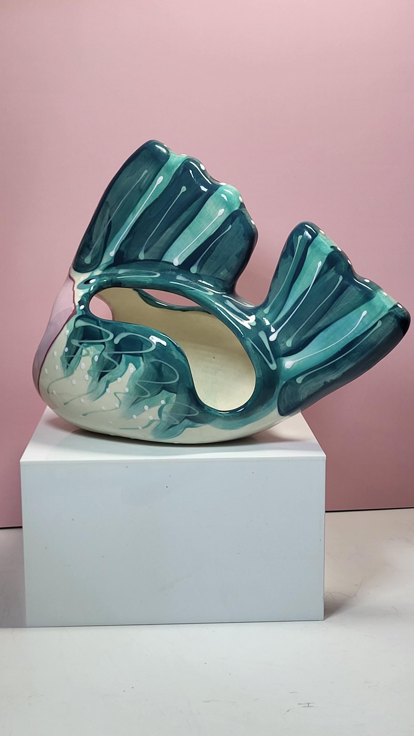 Vintage Fish Who Wants to Hold Your Sponges: Hand-Painted Glazed Ceramic Fish Art for Coastal Decor view 6